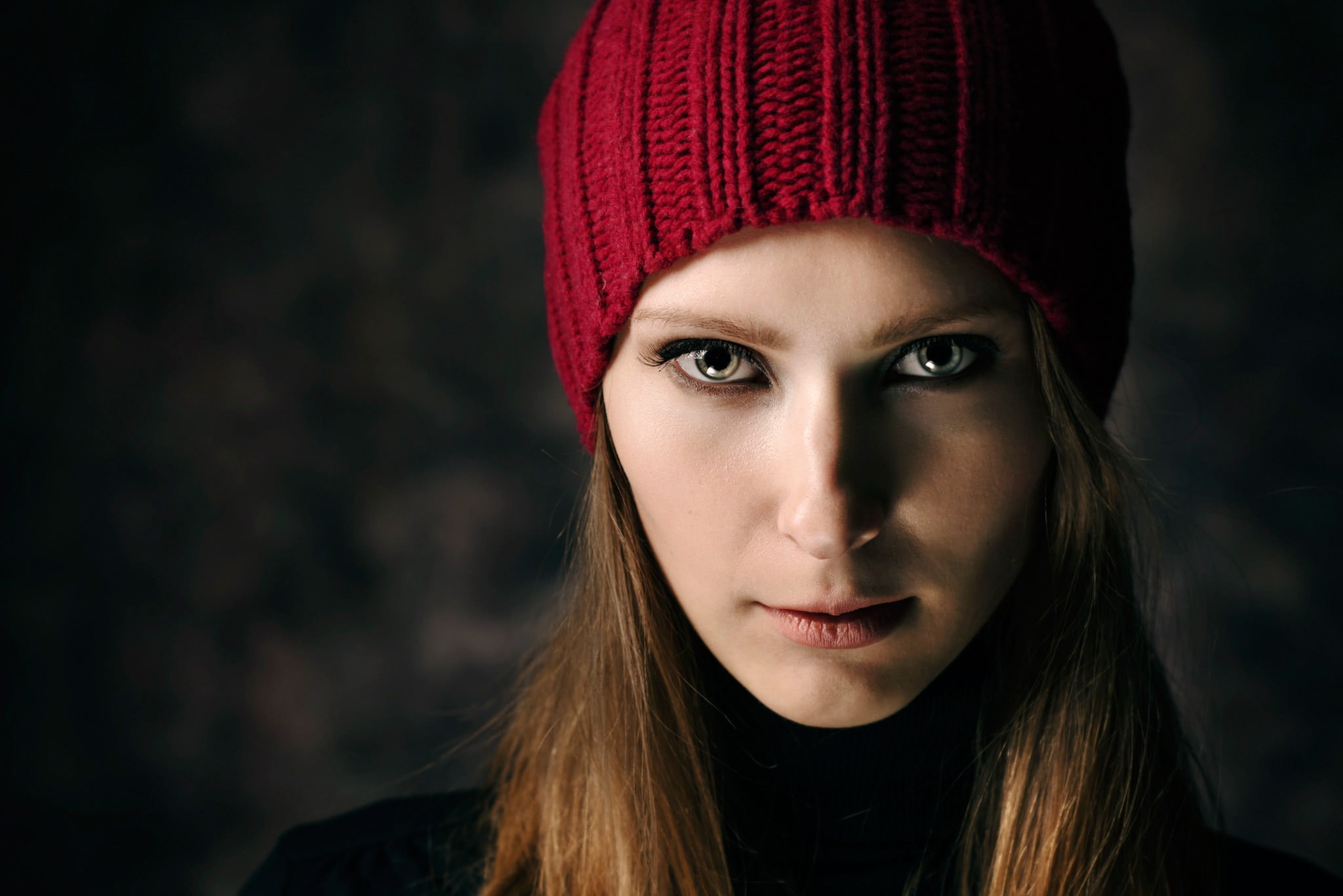Daria Sudyina, beautiful woman, body part, young adult, 1080P, hood - clothing, hair, looking at camera, front view, black background, adult, young women, HD Wallpaper