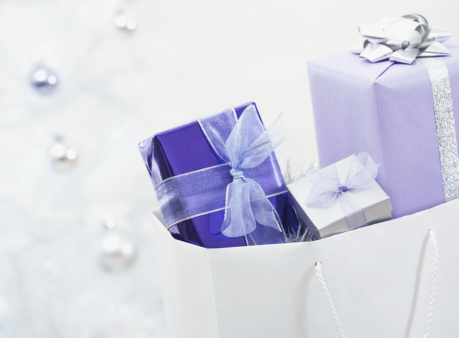 package, wrapped, no people, boxes, christmas present, silver colored, paper, two, studio shot, surprise, bow, box, luxury, holiday, tied bow, celebration, HD Wallpaper