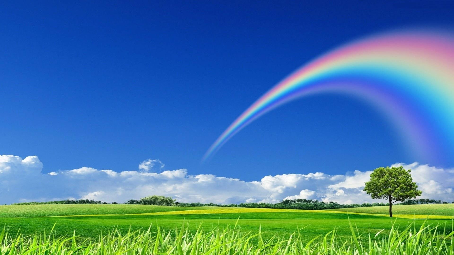 clouds, rainbow, 1080P, nature, nature and landscapes, daze, fields, rainbows, HD Wallpaper