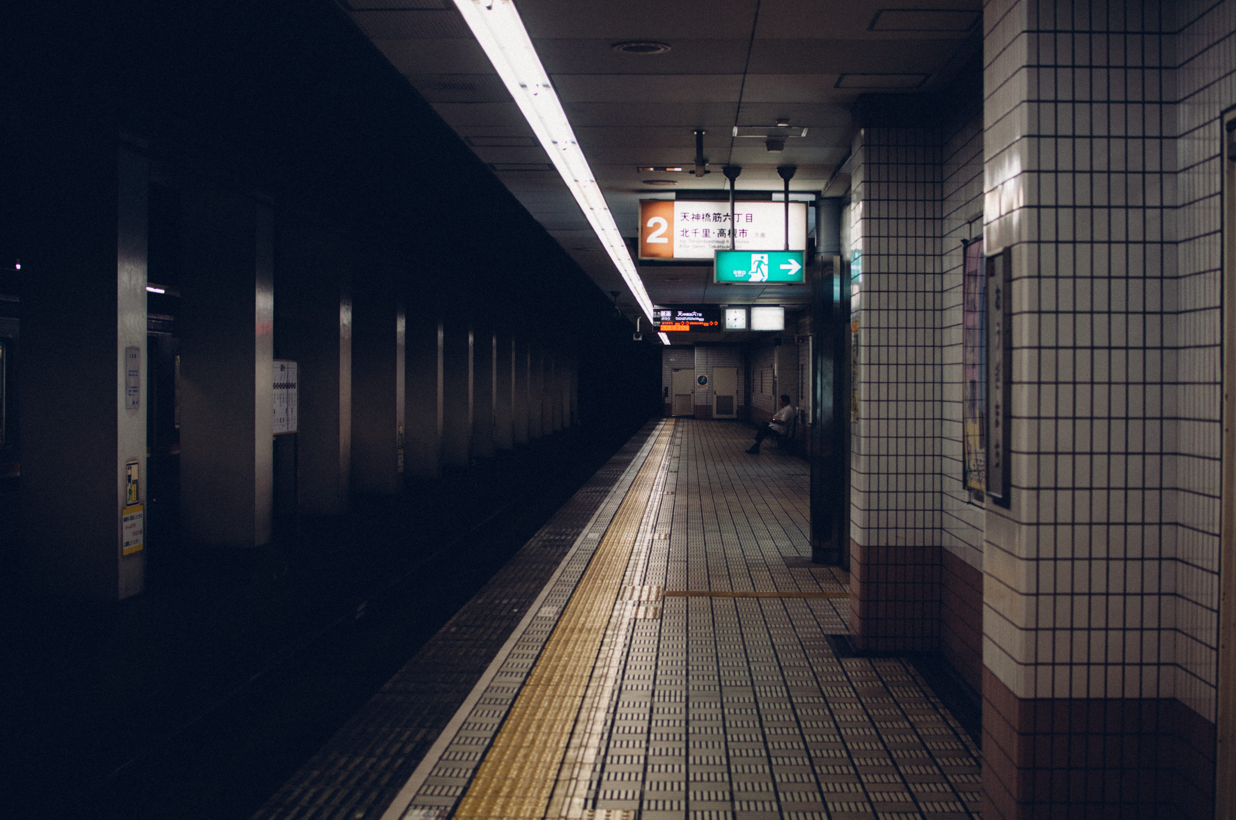 subway station, light fixture, indoors, tiled floor, tenjimbashisujirokuchome station, 4K, transportation, lighting equipment, subway, subway train, street photography, HD Wallpaper