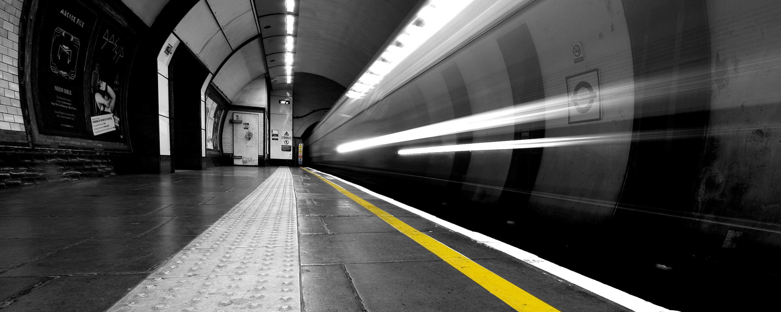 motion blur, long exposure, 2K, light trails, yellow, London, selective coloring, multiple display, tunnel, metro, subway, city, train station, HD Wallpaper