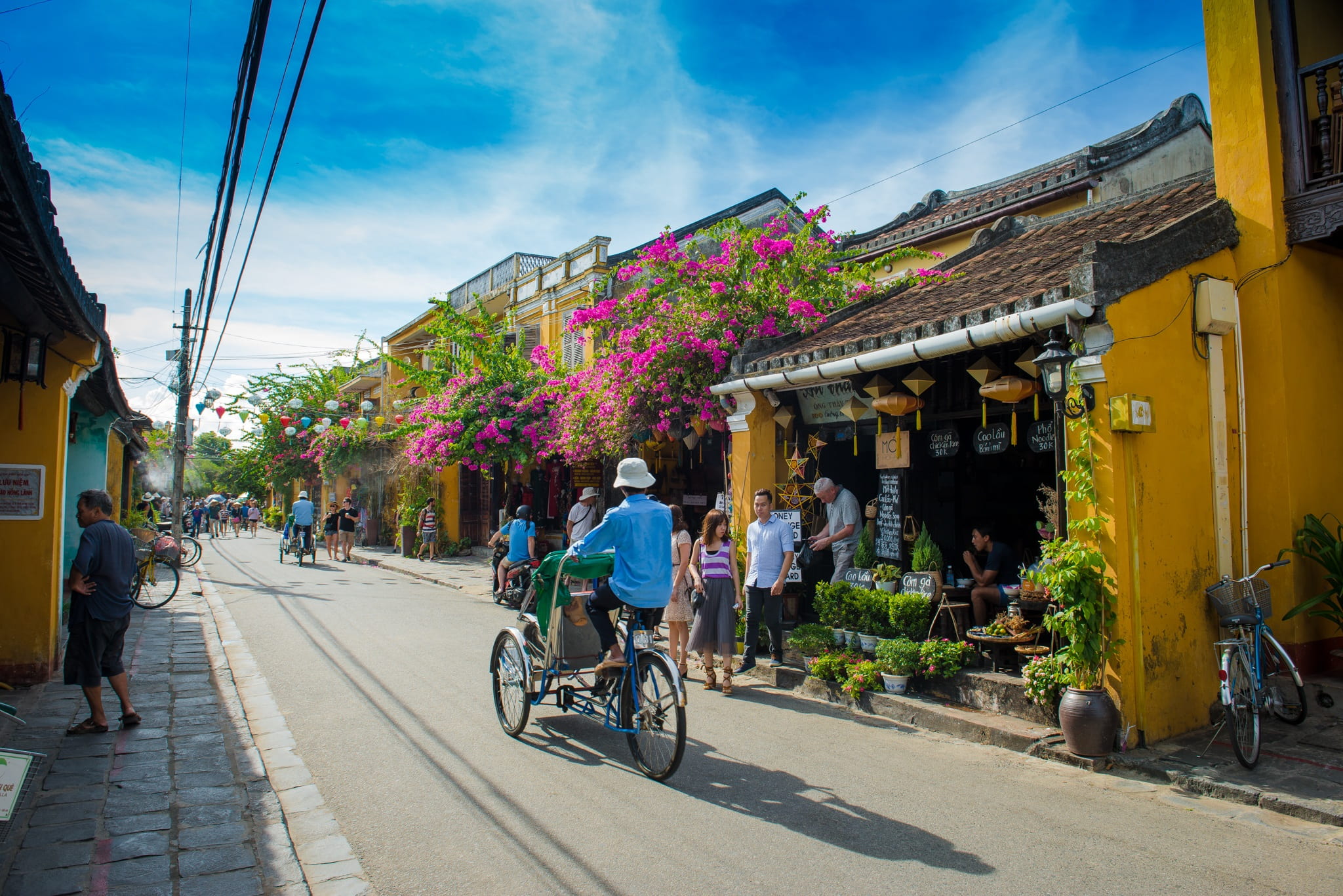 lifestyles, hoian, nature, women, plant, cyclo, city, built structure, land vehicle, 1080P, bicycle, building, incidental people, travel, transportation, HD Wallpaper