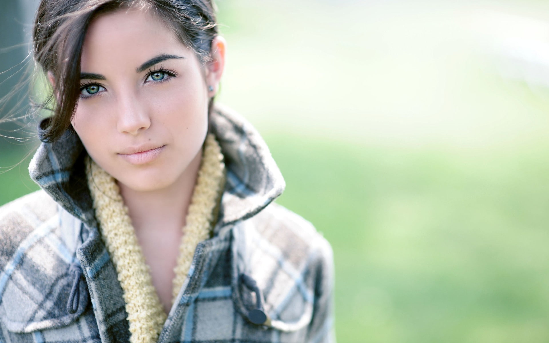 women, brunette, coats, blue eyes, 1080P, HD Wallpaper