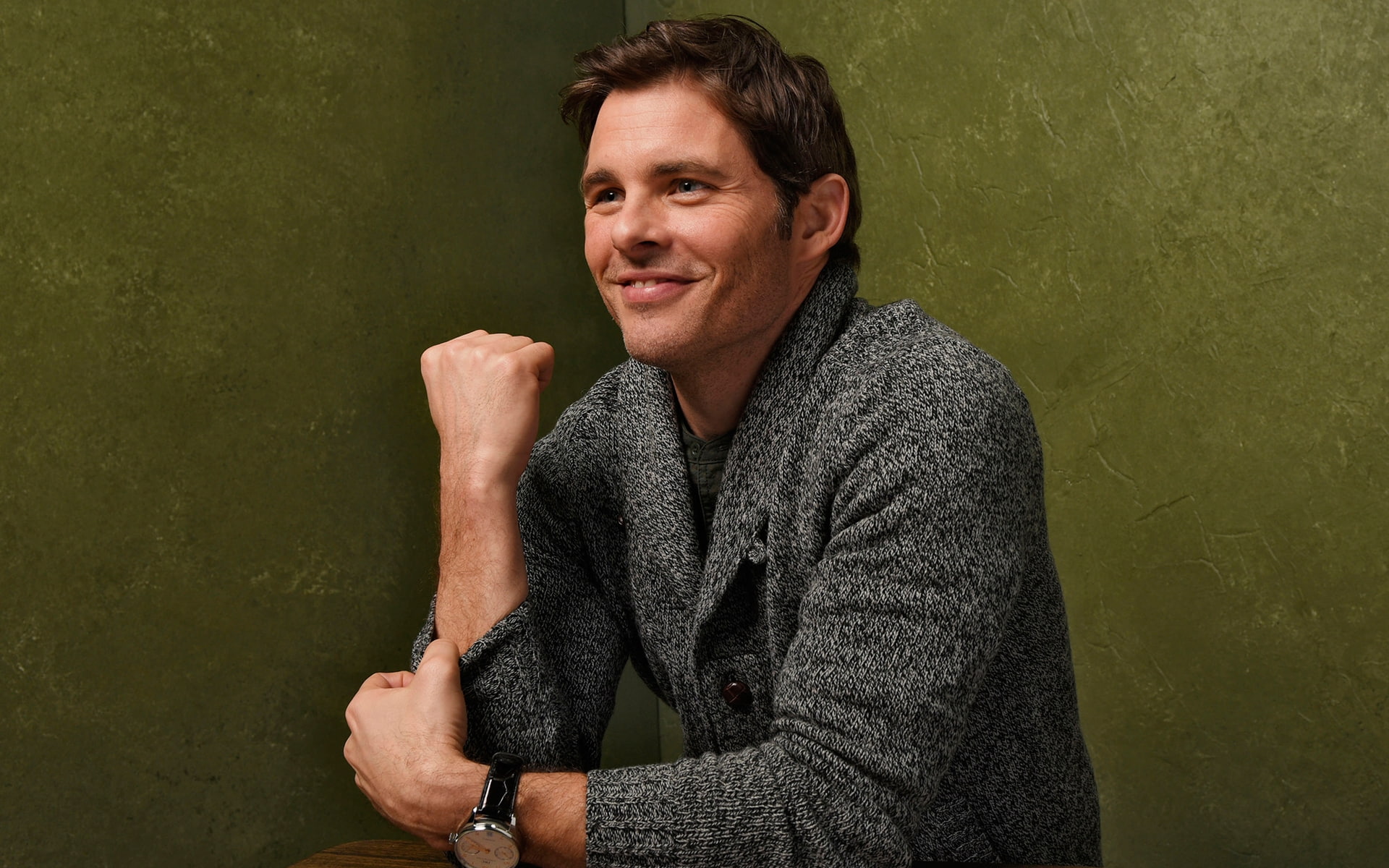 heather, s, james, marsden, 1080P, men, smile, actor, sweater, grey, HD Wallpaper