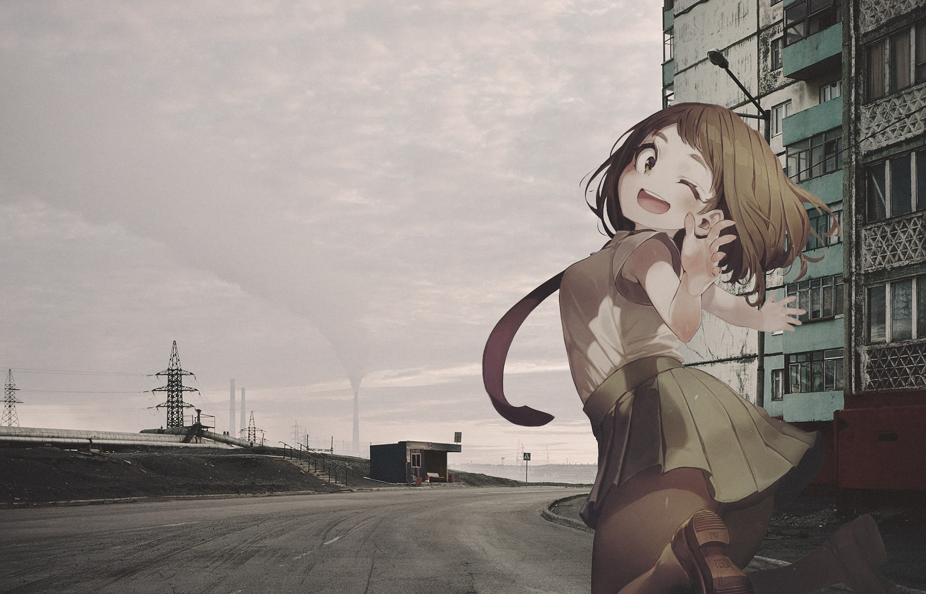 cloud - sky, beautiful woman, transportation, city, one person, women, Boku no Hero Academia, fashion, young adult, hairstyle, hair, building exterior, HD Wallpaper