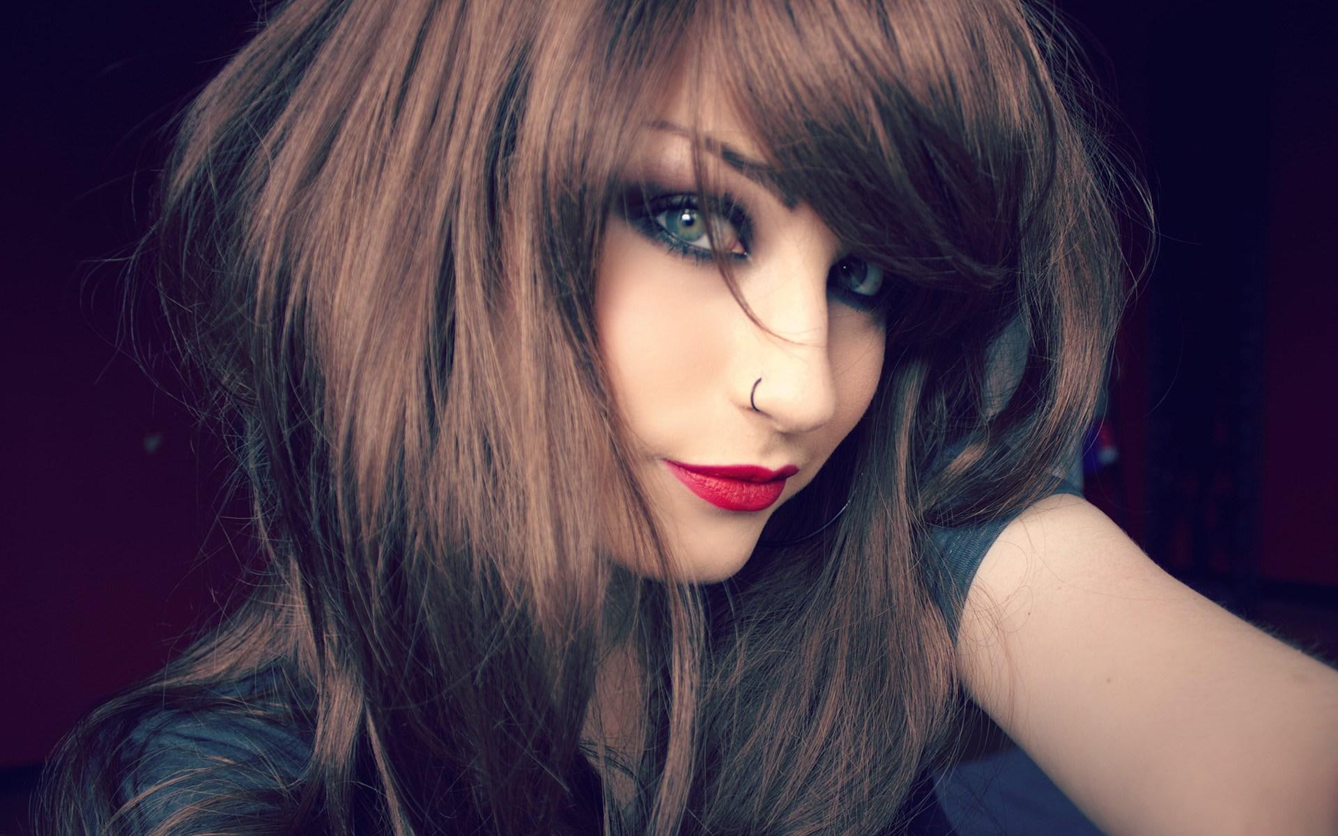 girl, red, lips, look, 1080P, HD Wallpaper