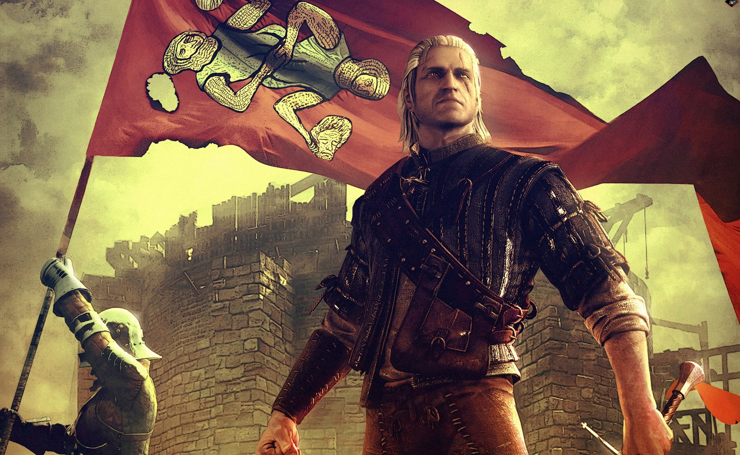 assassins, man, portrait, aggression, gun, standing, men, males, young adult, mid adult, grey, three quarter length, mid adult men, Games, witcher, HD Wallpaper