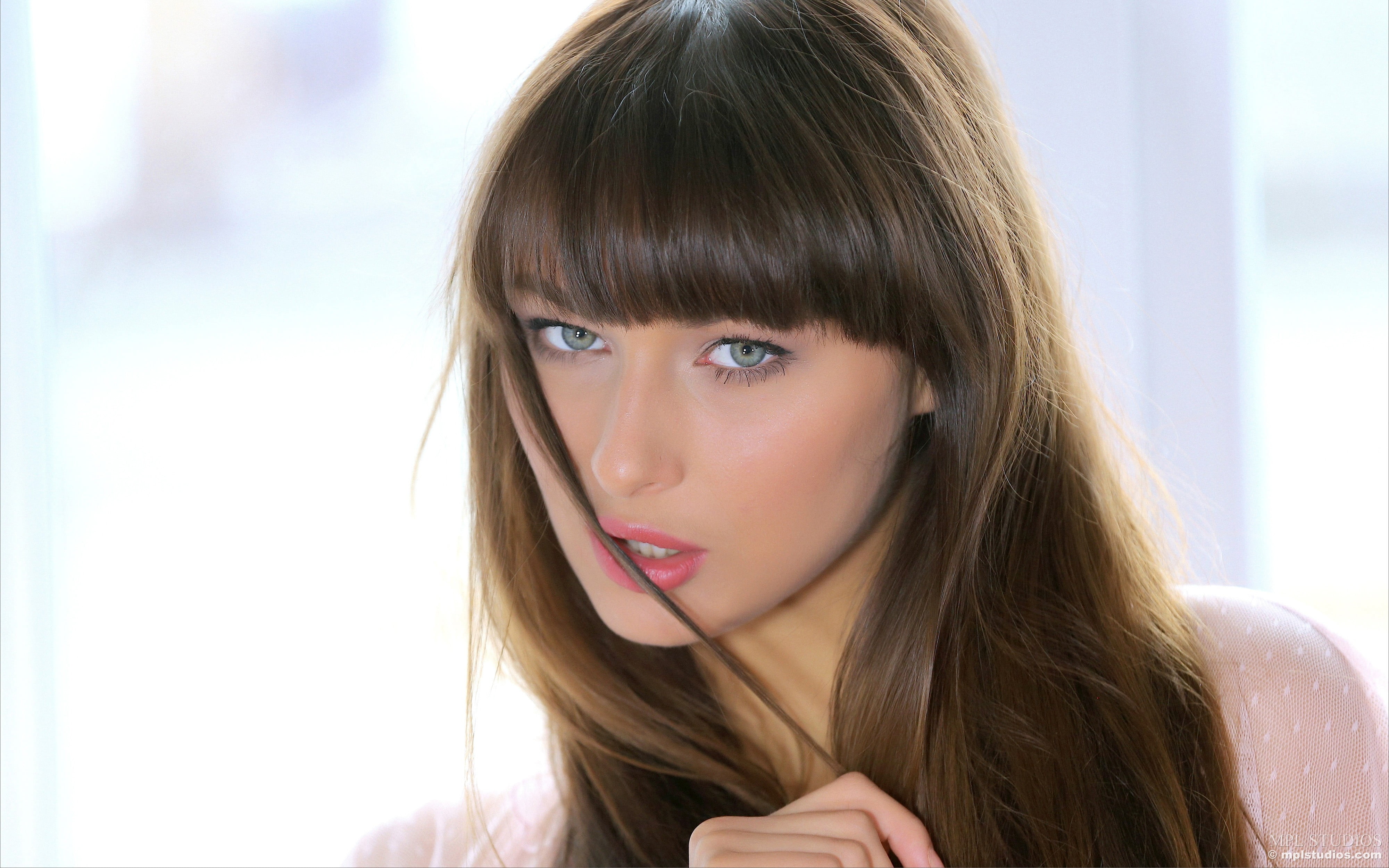 yarina marketa, bangs, beauty, Yarina A, front view, straight hair, teenager, women, portrait, face, long hair, make-up, hair, looking at viewer, beautiful woman, HD Wallpaper