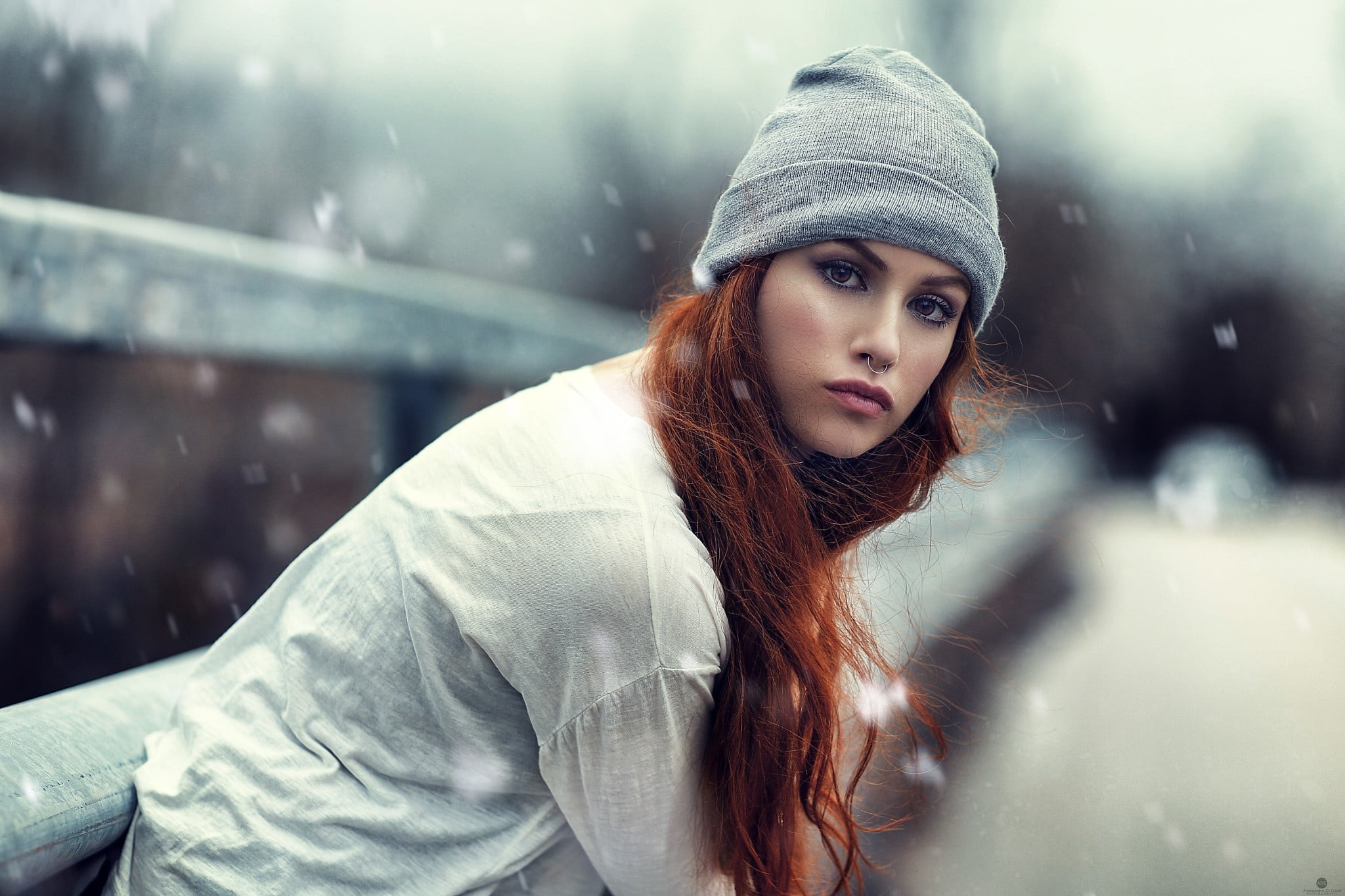 young adult, lifestyles, casual clothing, Valentina Galassi, brown eyes, beautiful woman, warm clothing, sitting, beauty, hair, looking at camera, shirt, HD Wallpaper