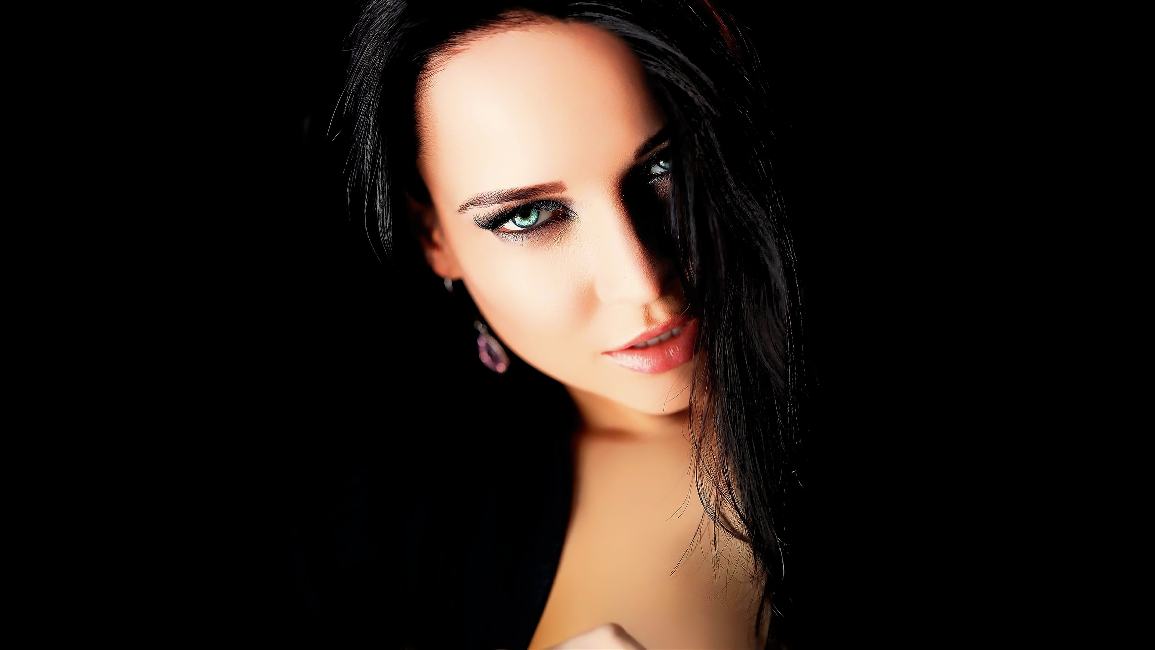 adult, studio shot, green eyes, human face, black background, beautiful woman, face, hairstyle, contemplation, beauty, Angelina Petrova, model, one person, HD Wallpaper