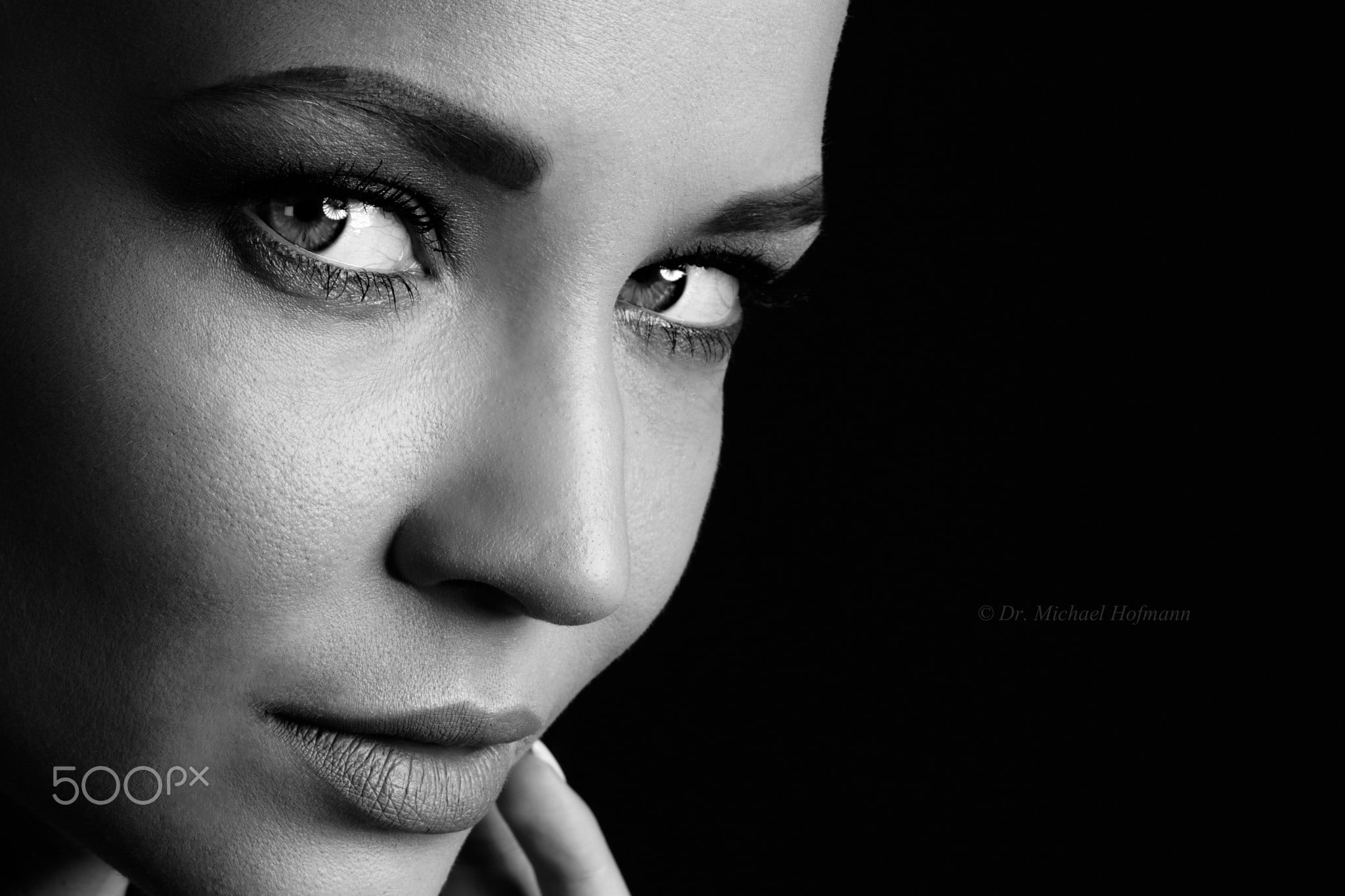 indoors, human face, Angelina Petrova, eyes, 500px, studio shot, face, adult, 1080P, females, fashion, one person, monochrome, young adult, simple background, HD Wallpaper
