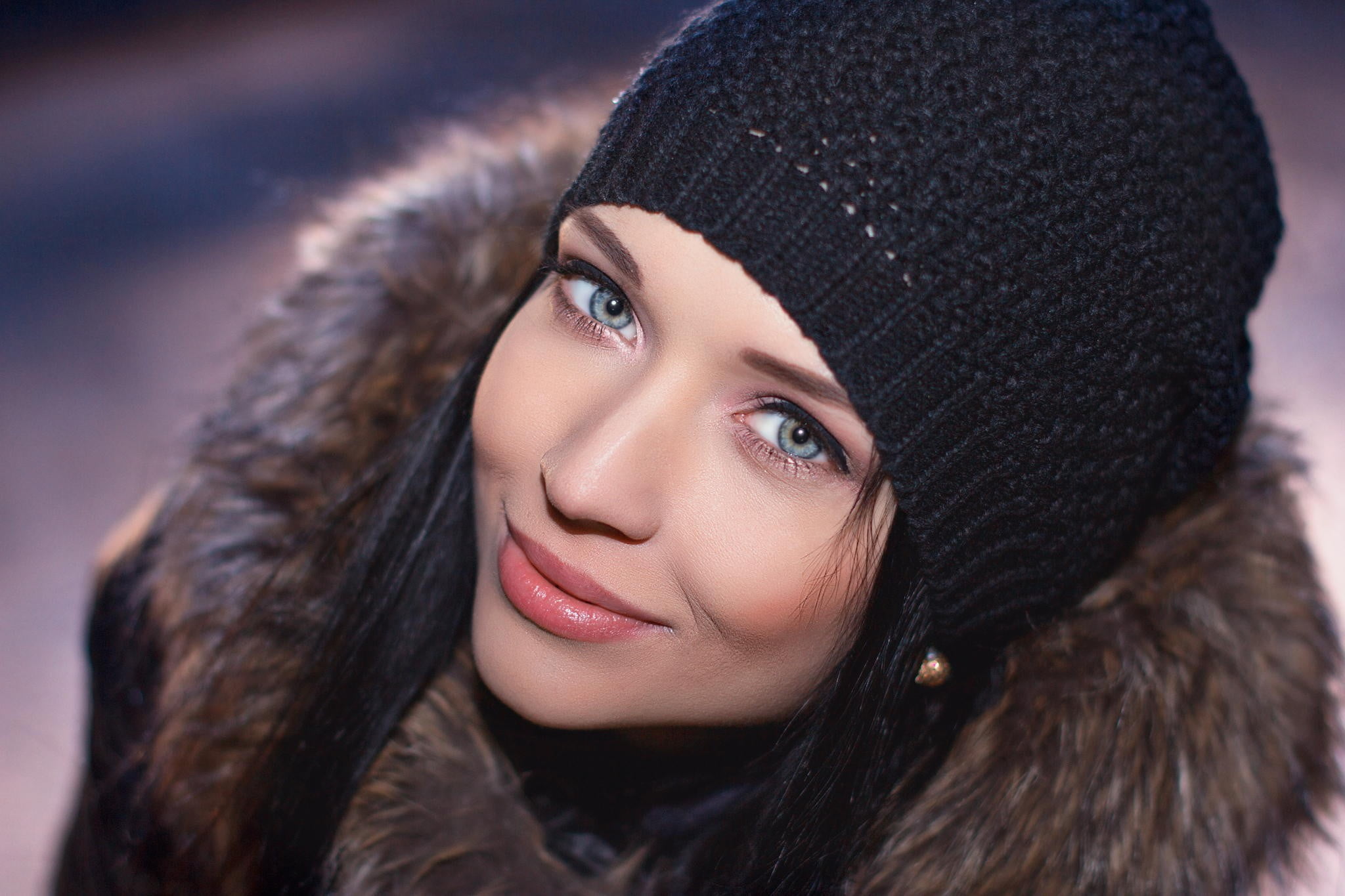 human body part, hat, Angelina Petrova, looking at camera, warm clothing, 1080P, beautiful people, hairstyle, one person, hood - clothing, winter, cold temperature, HD Wallpaper