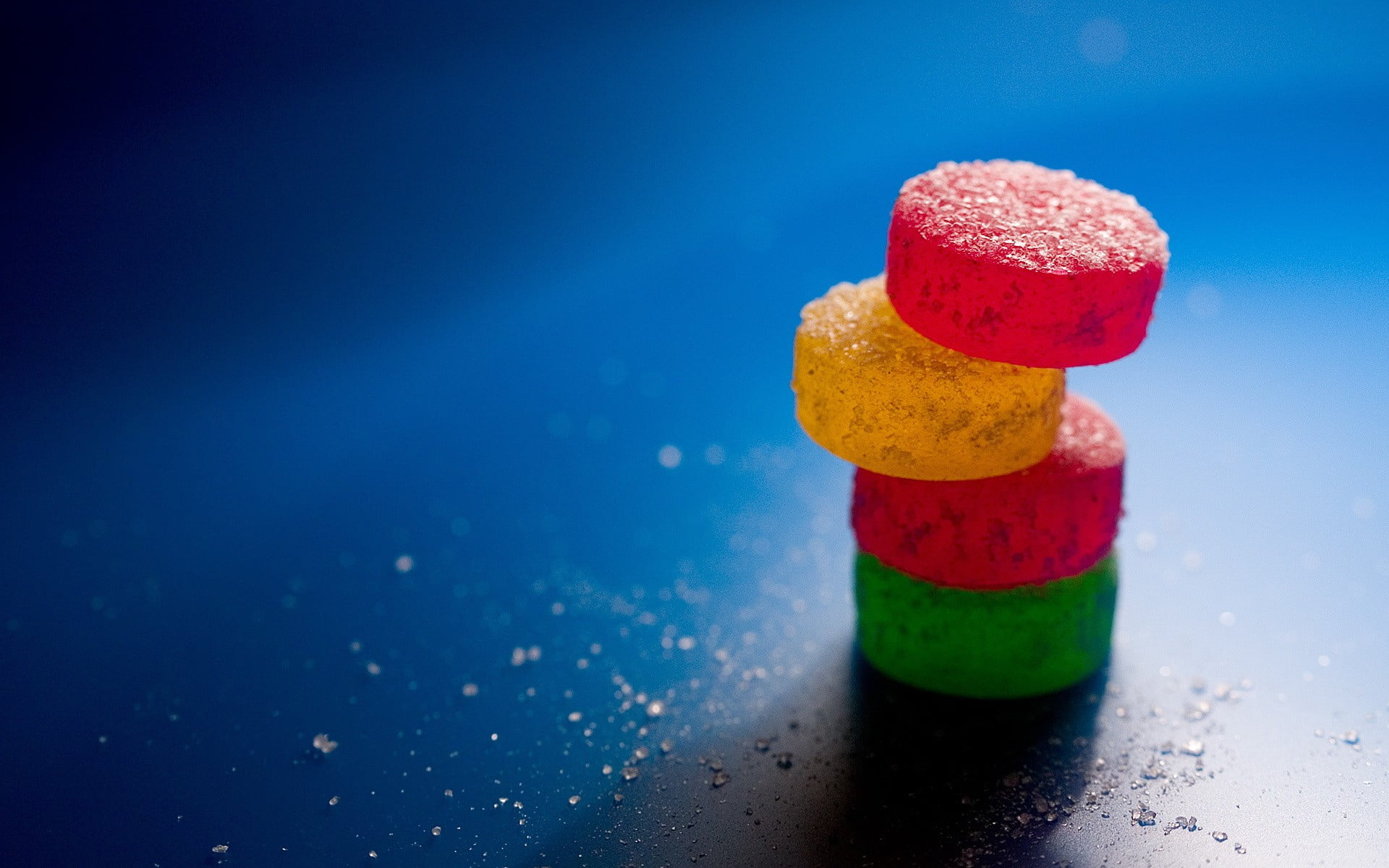 blue background, macro, temptation, blue, plastic, table, food and drink, multi colored, toy, art and craft, stack, still life, red, indoors, studio shot, HD Wallpaper