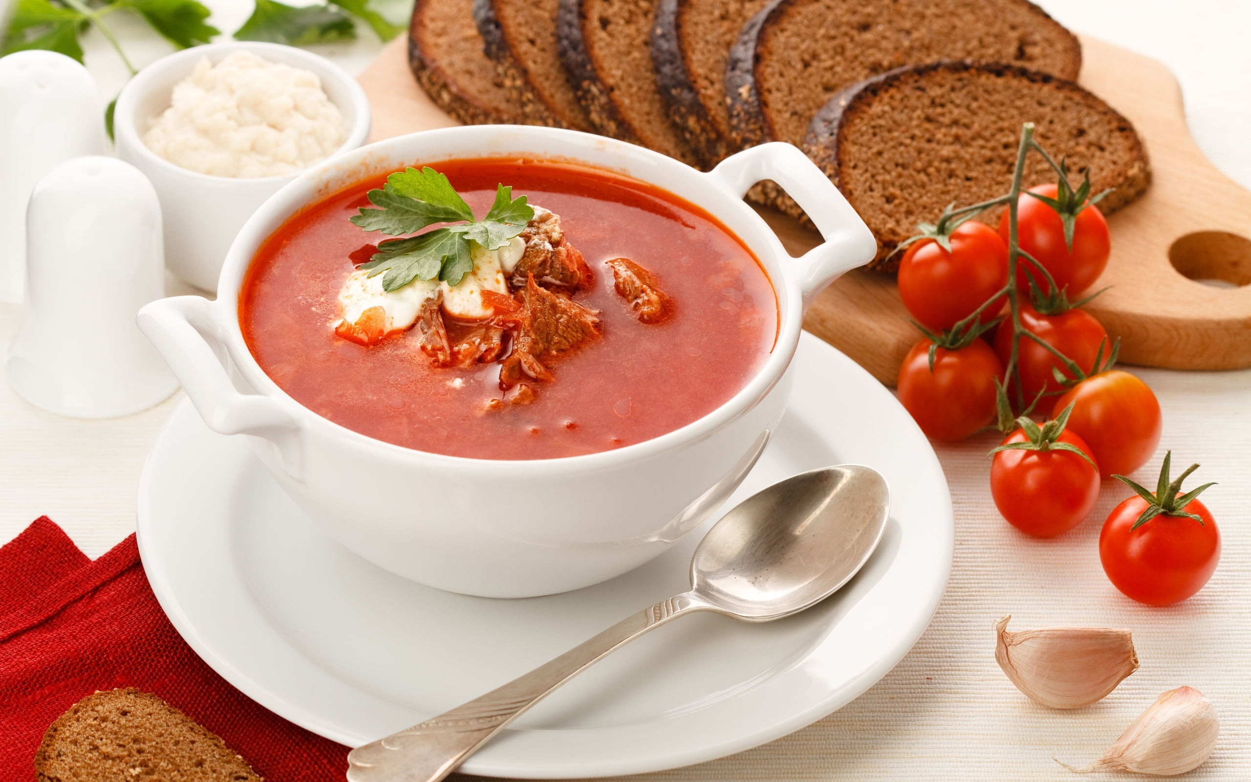 crockery, temptation, garnish, vegetable, natrue, bread, 2K, Food, healthy eating, indoors, freshness, soup, fruit, no people, Nature, table, still life, HD Wallpaper