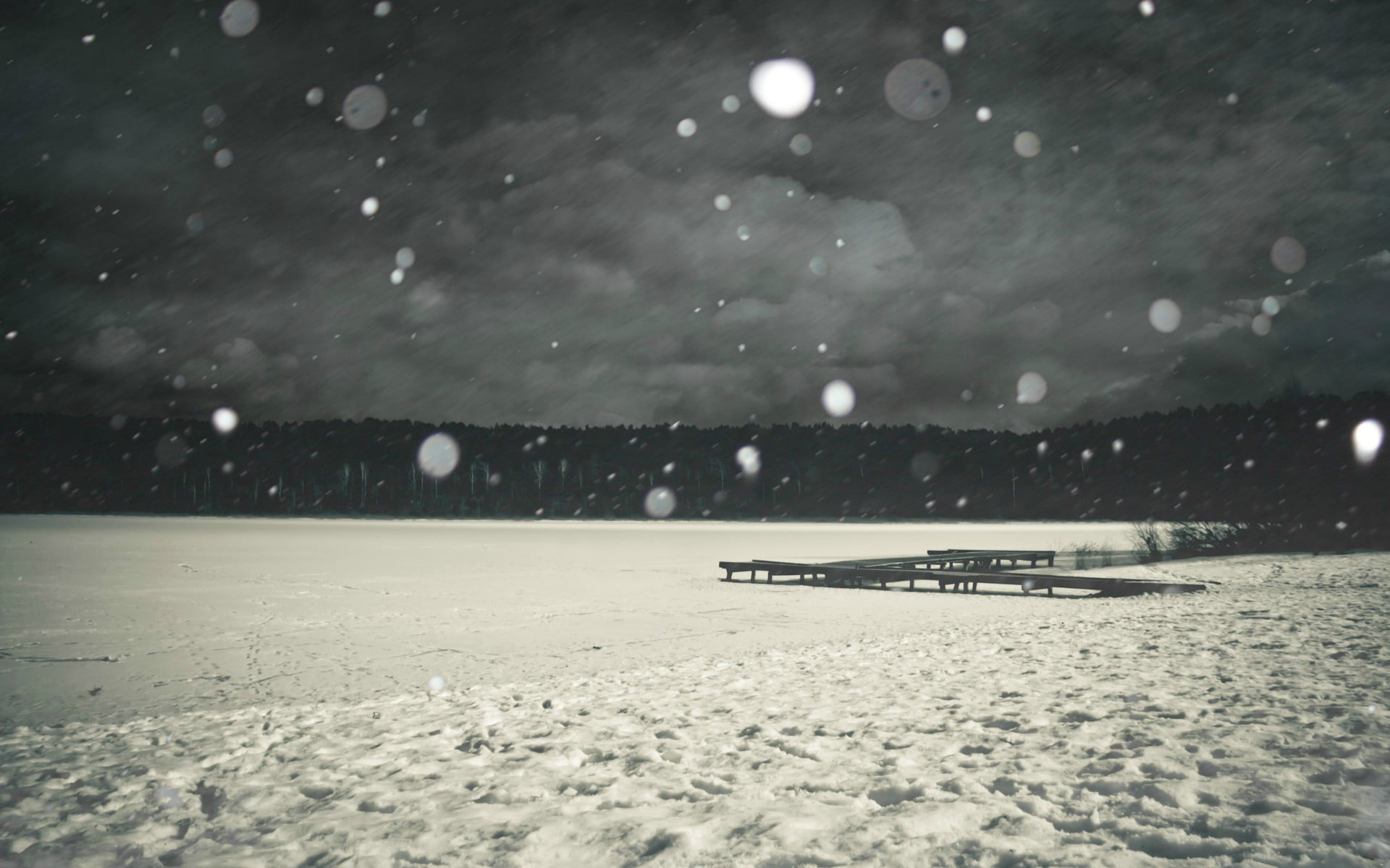selective focus, tranquility, outdoors, 1080P, dock, scenics - nature, absence, bridge, frozen, Nature, blizzard, land, no people, snowing, covering, cold temperature, HD Wallpaper