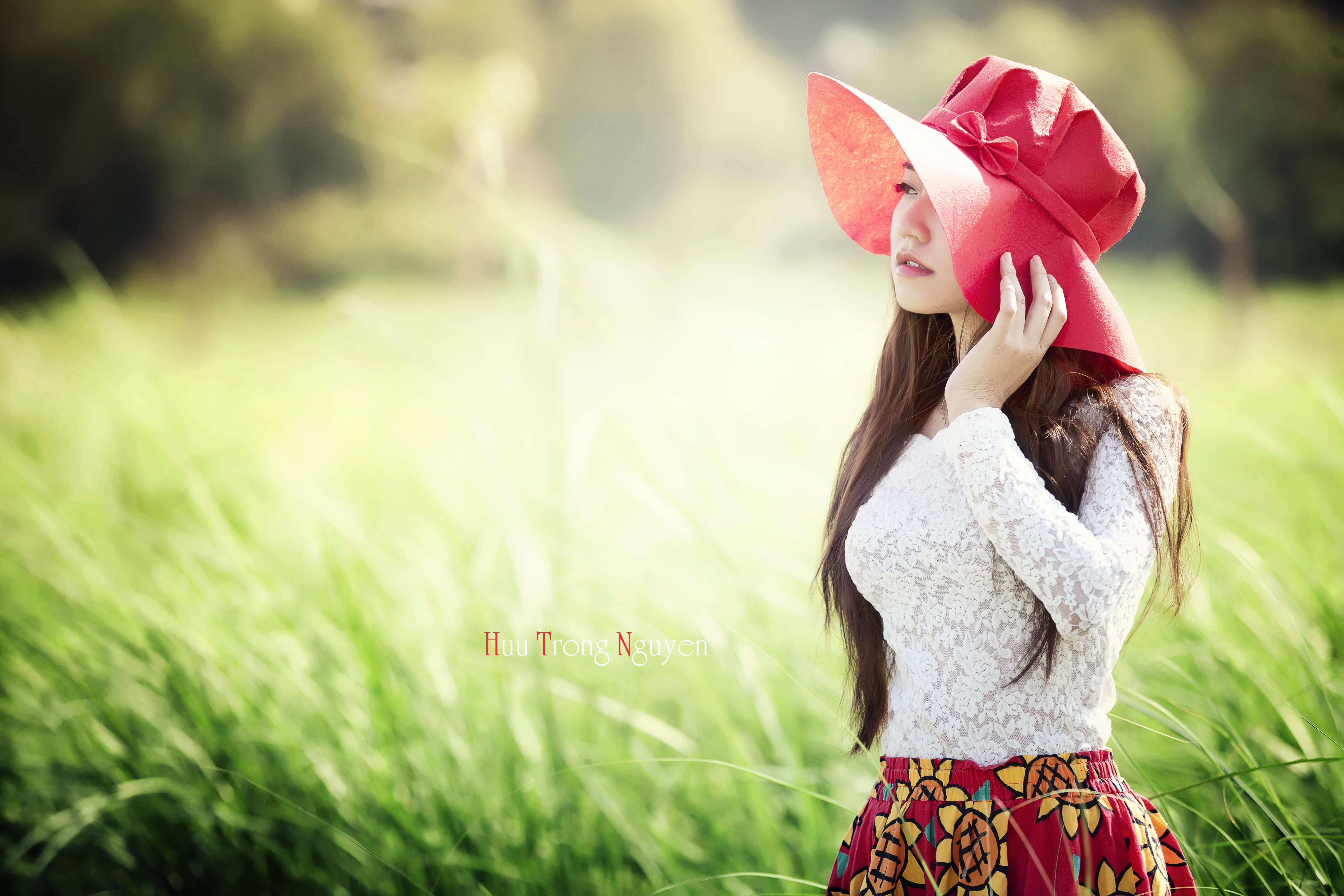 portrait, standing, real people, millinery, beautiful woman, obscured face, day, long hair, young adult, outdoors, one person, plant, beauty in nature, HD Wallpaper