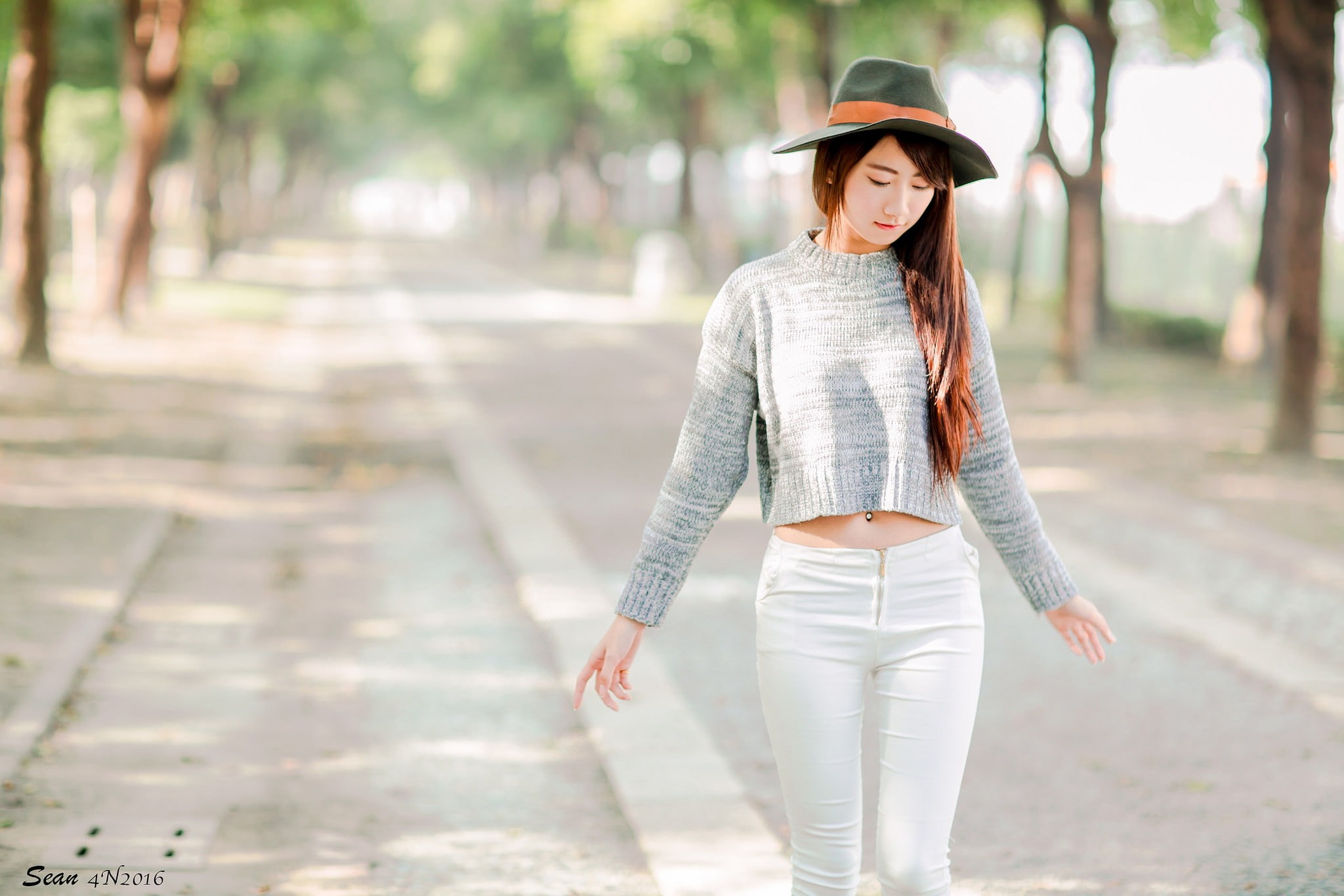 women, 1080P, hat, Asian, millinery, portrait, road, HD Wallpaper