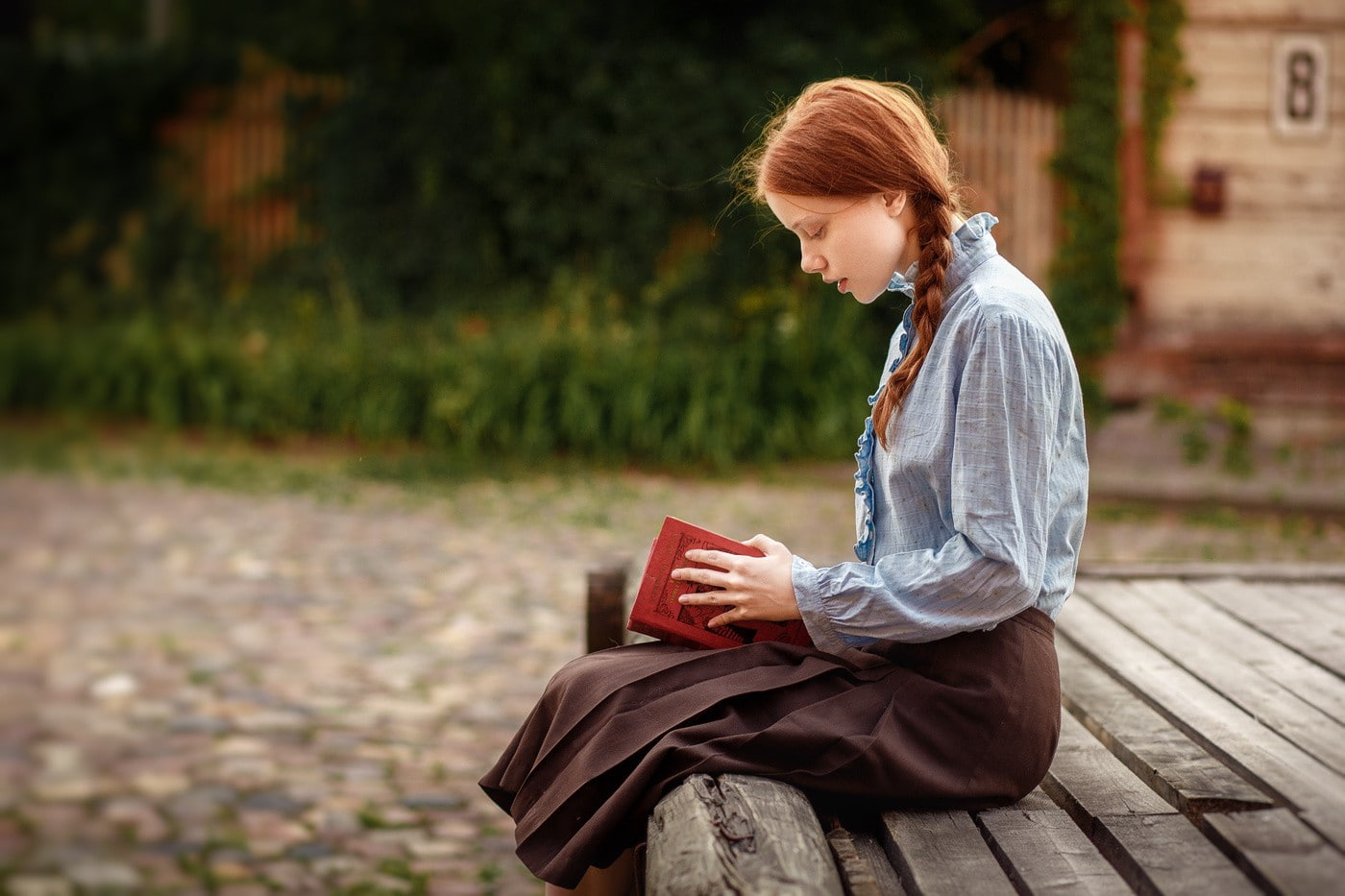 redhead, books, 720P, skirt, women, sitting, introvert, HD Wallpaper