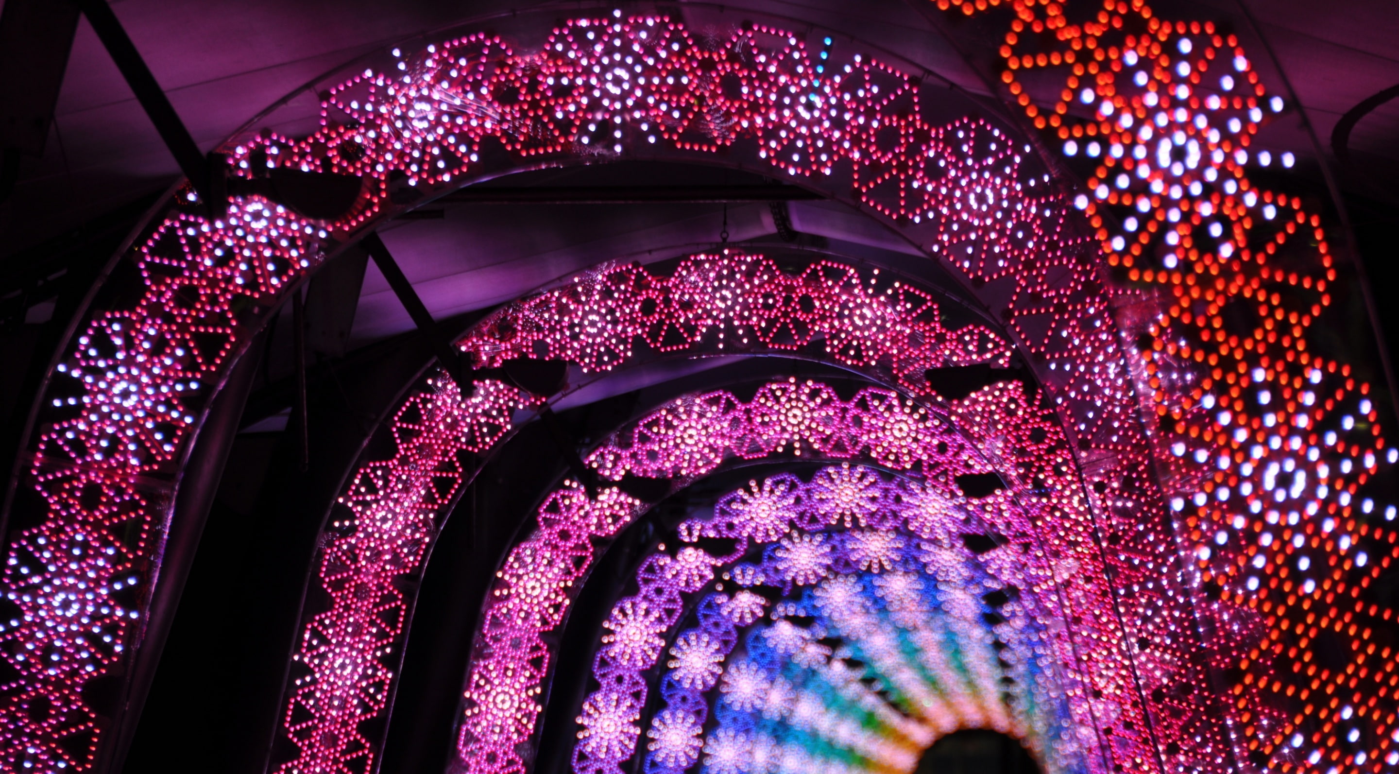 purple, Landscape, celebration, built structure, illumination, 2K, luxury, idabashi, electric light, chiyodaku, Light, Night, pattern, laqua, Tokio, Arch, HD Wallpaper