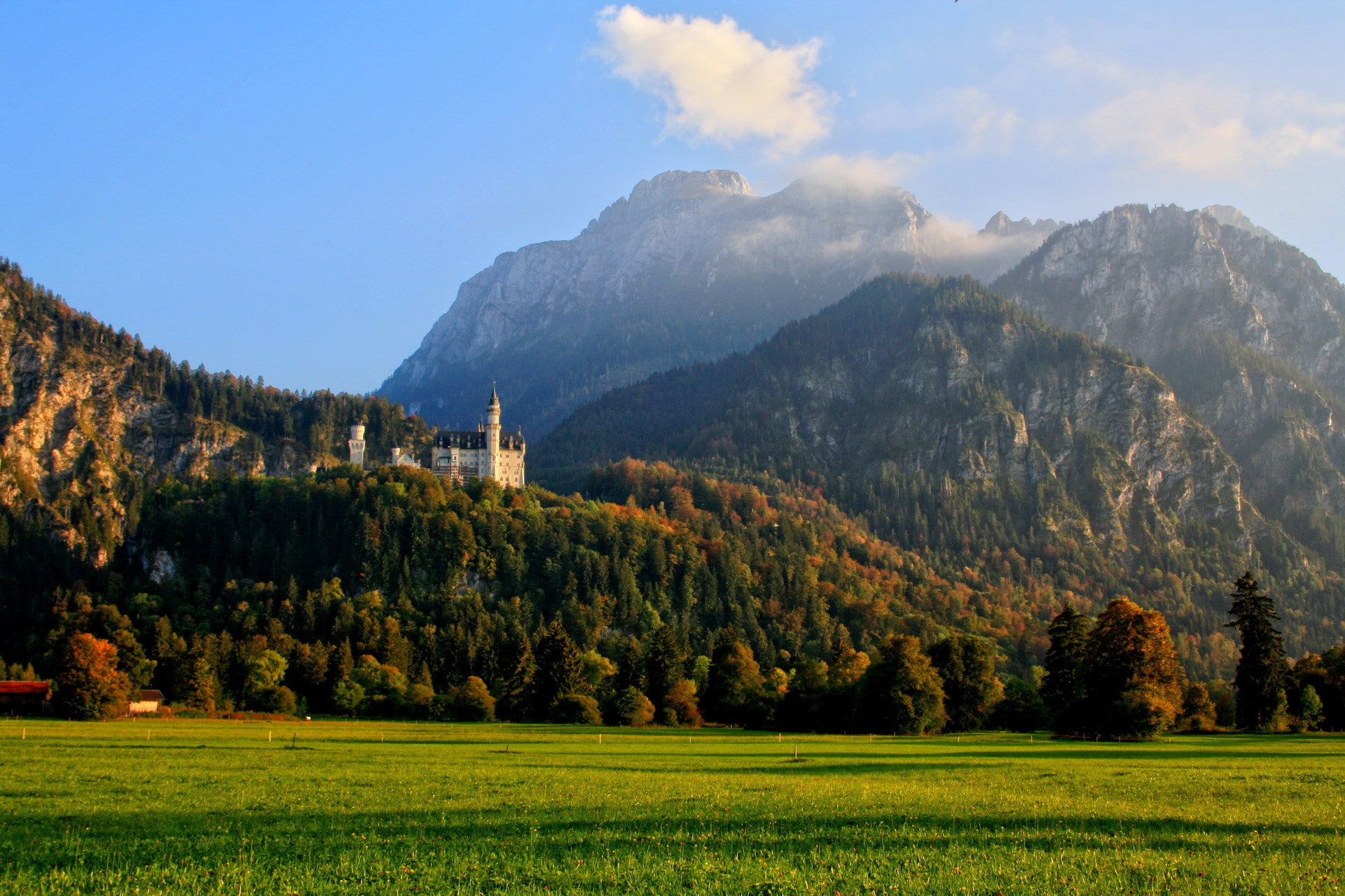 Mountain, forest, Nature, photo, germany, Schwangau, castle, 1080P, clouds, HD Wallpaper
