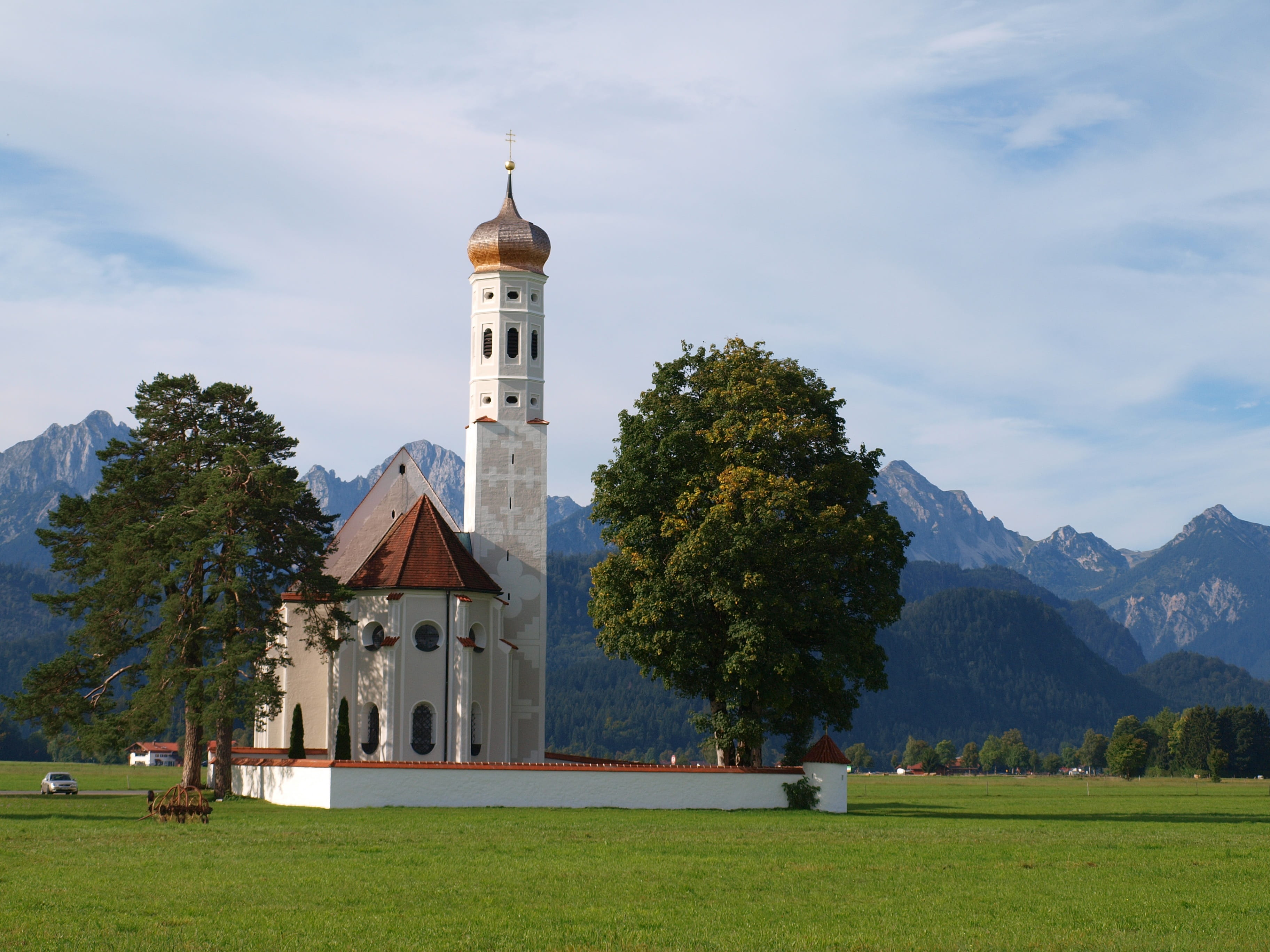 St, bavaria, spire, füssen, grass, cloud - sky, famous Place, no people, Allgäu, architecture, building, Schwangau, day, building exterior, st coloman, HD Wallpaper