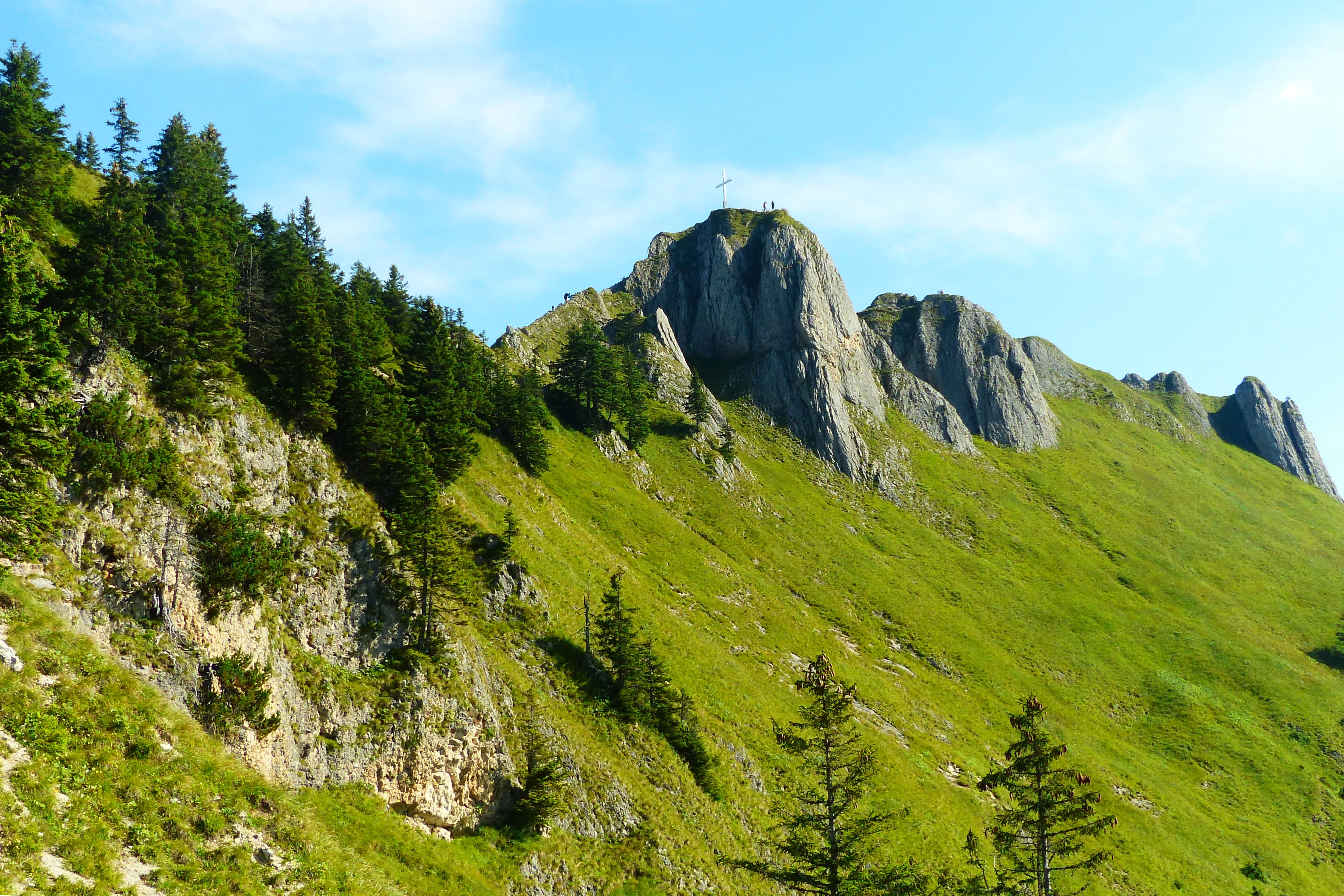 beauty in nature, cloud - sky, mountain, scenics - nature, plant, climbing, tegelberg, trees, green color, tree, rock, tranquil scene, outdoors, allgäu, HD Wallpaper