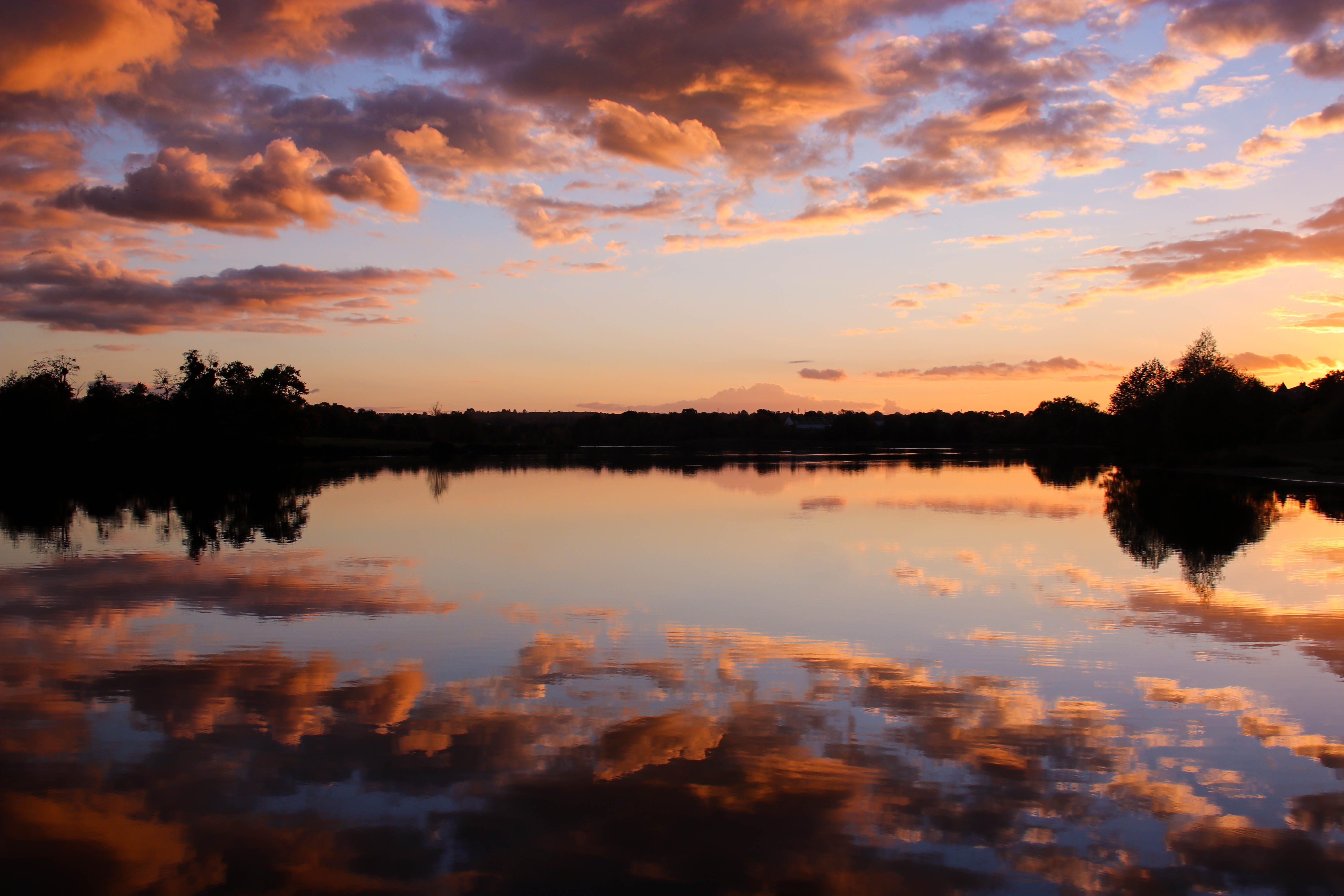 scenics - nature, plant, tranquility, no people, colours, waterfront, colors, black, color, cloud, warm, reflection, blue, yellow, trees, summer, reflection lake, HD Wallpaper