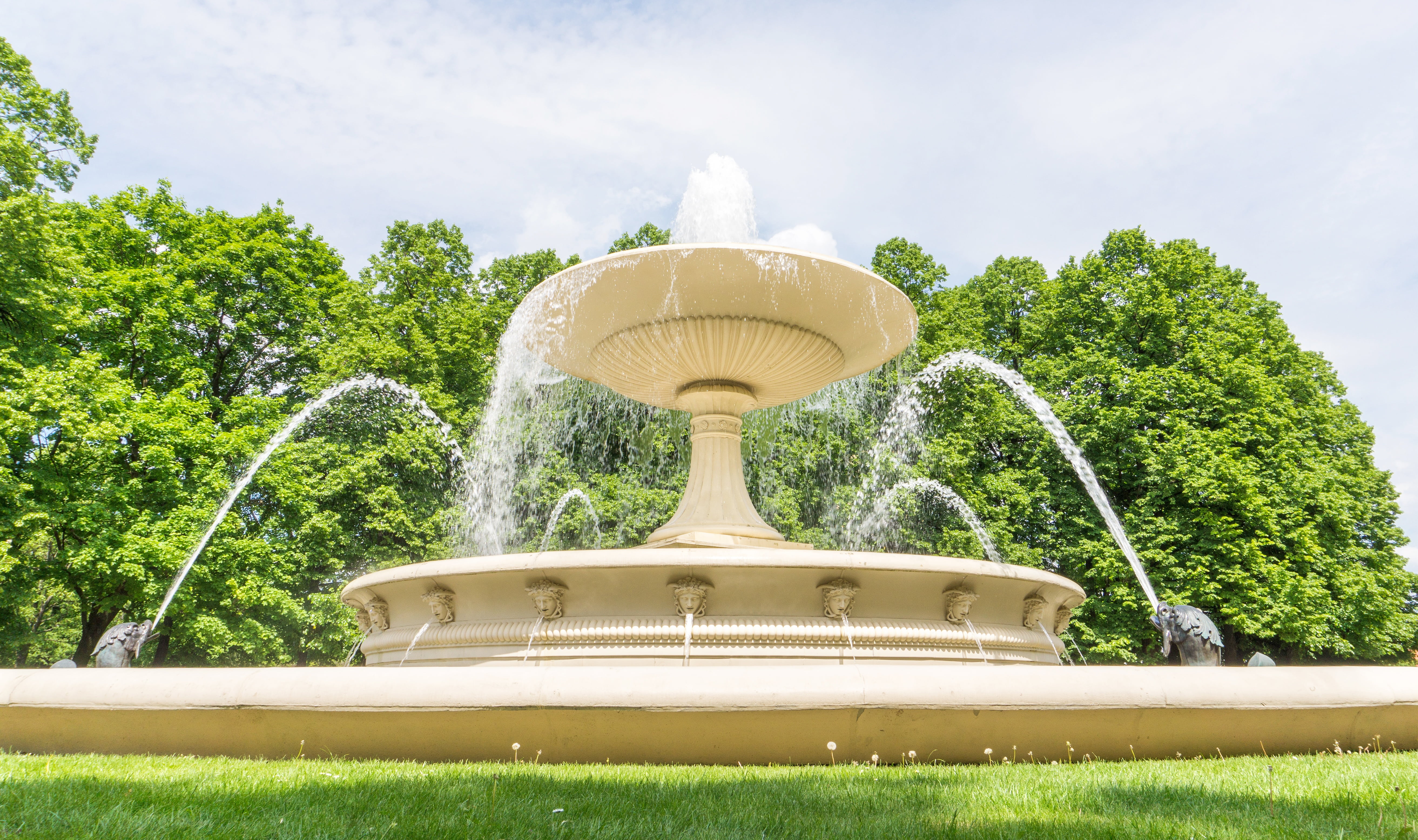 sky, famous, park, water, red, poland, flowing water, built structure, no people, polish, park - man made space, near, decoration, beautiful, public, saski, HD Wallpaper