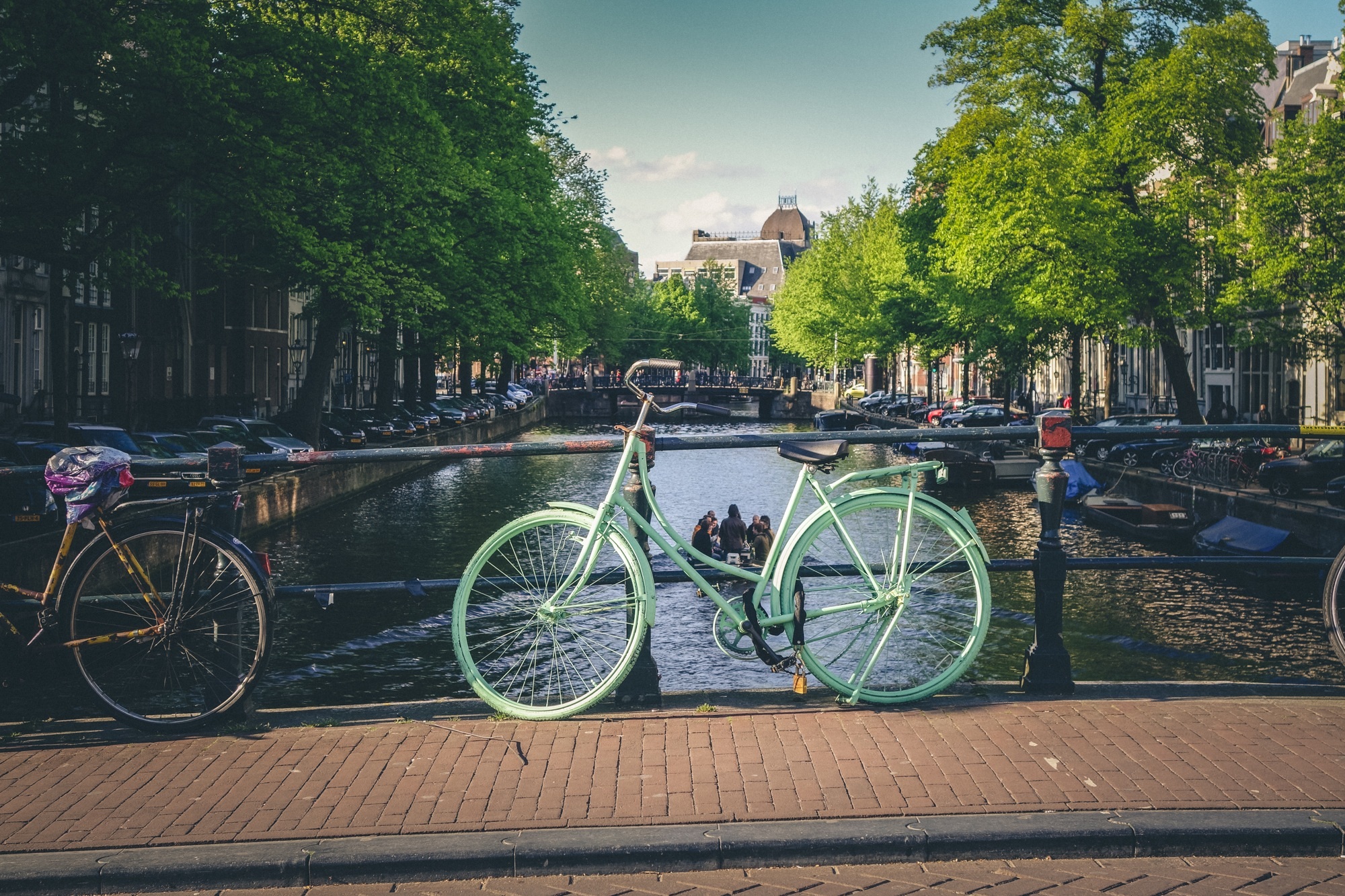 1080P, wheel, transportation, architecture, step, parked, green, bicycle, plant, canal, building exterior, incidental people, travel, city, parking, bridge, HD Wallpaper