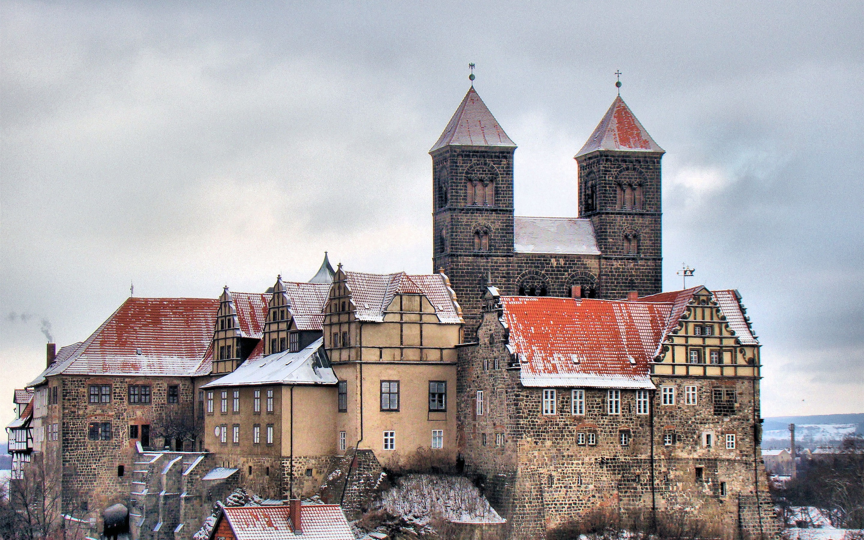 brown, Quedlinburg, concrete, Germany, building, Travel, House, 2K, red, Castle, HD Wallpaper