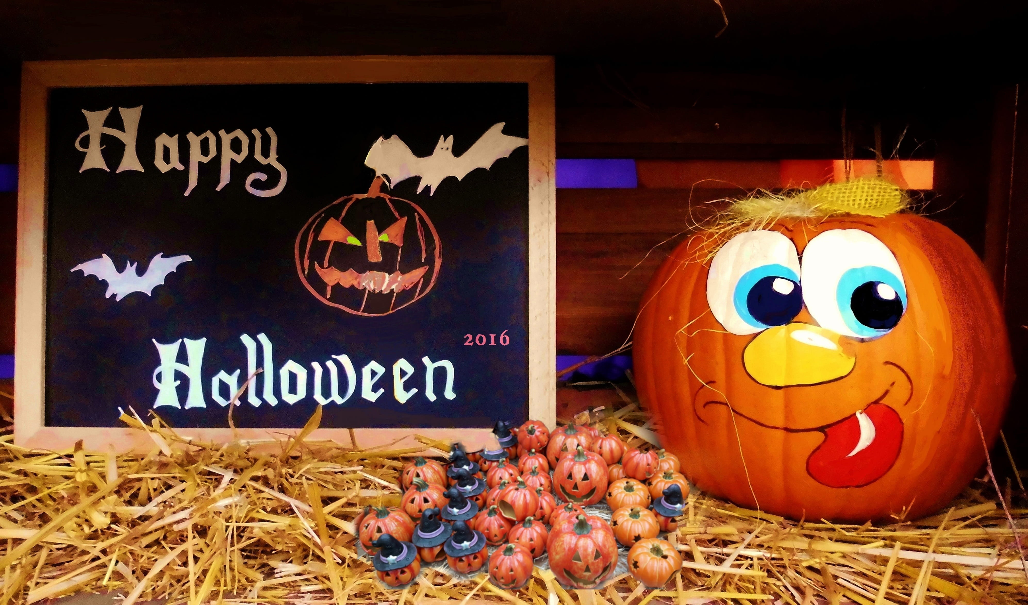jack o lantern, representation, autumn, nature, close-up, Party, indoors, holiday - event, food, art and craft, western script, human representation, 4K, HD Wallpaper