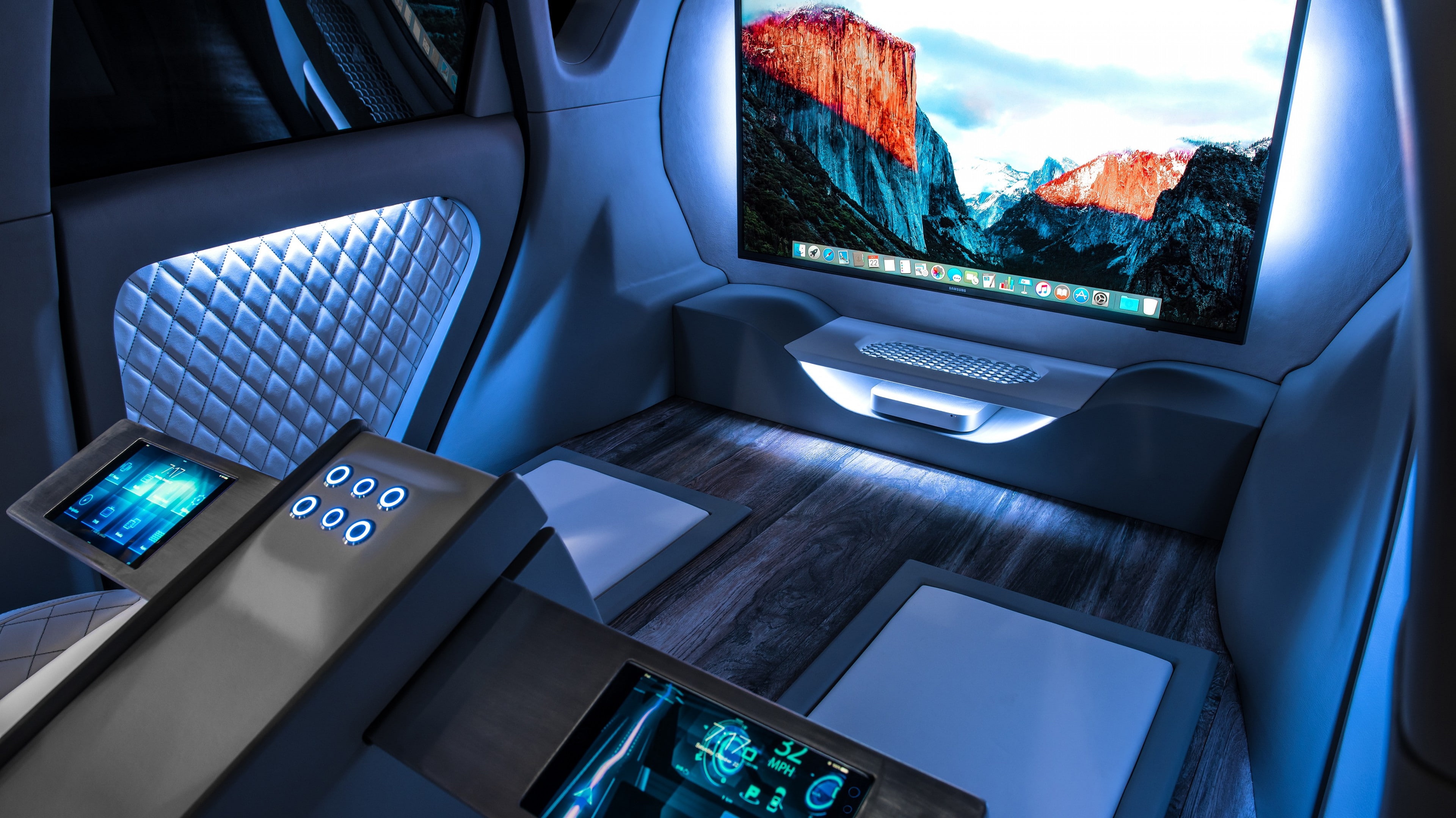 SEMA 2016, 4K, mini, interior, mac, Kia Sorento Sky Gondola, monitor, HD Wallpaper