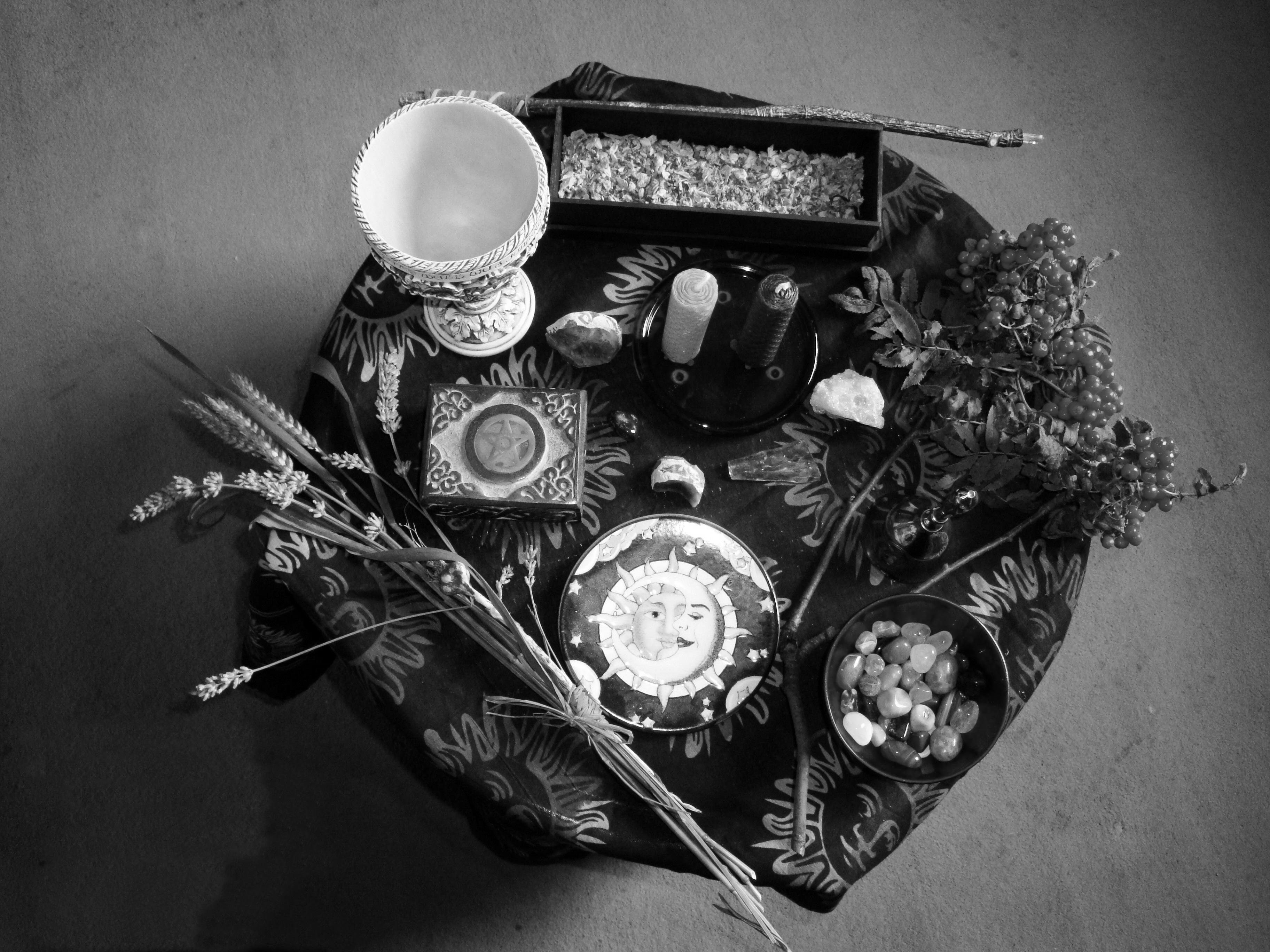 occult, indoors, variation, large group of objects, religion, candle, food and drink, high angle view, table, no people, witch, food, directly above, plant, HD Wallpaper