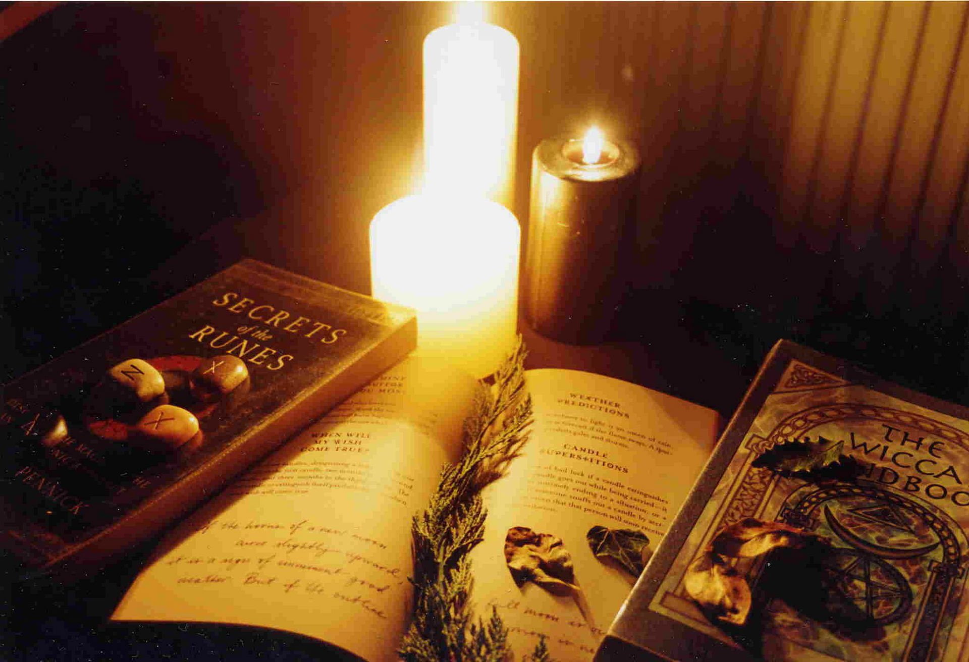religion, book, Dark, lighting equipment, still life, light, communication, paper, occult, food and drink, high angle view, wicca, the past, Wiccan, western script, HD Wallpaper