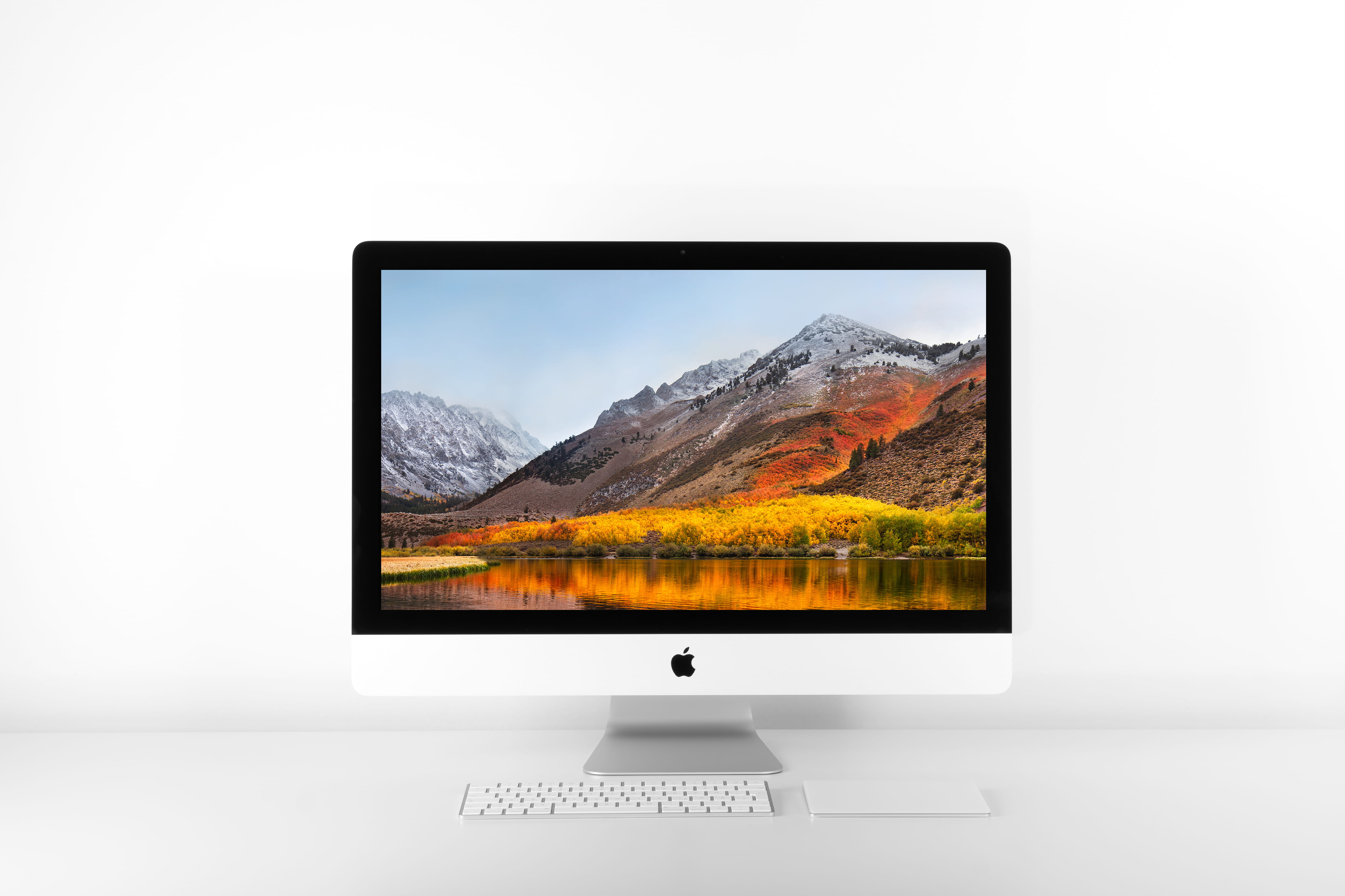 nature, liquid-crystal display, wireless technology, imac, copy space, mountain range, screen, white color, television set, scenics - nature, indoors, computer equipment, HD Wallpaper