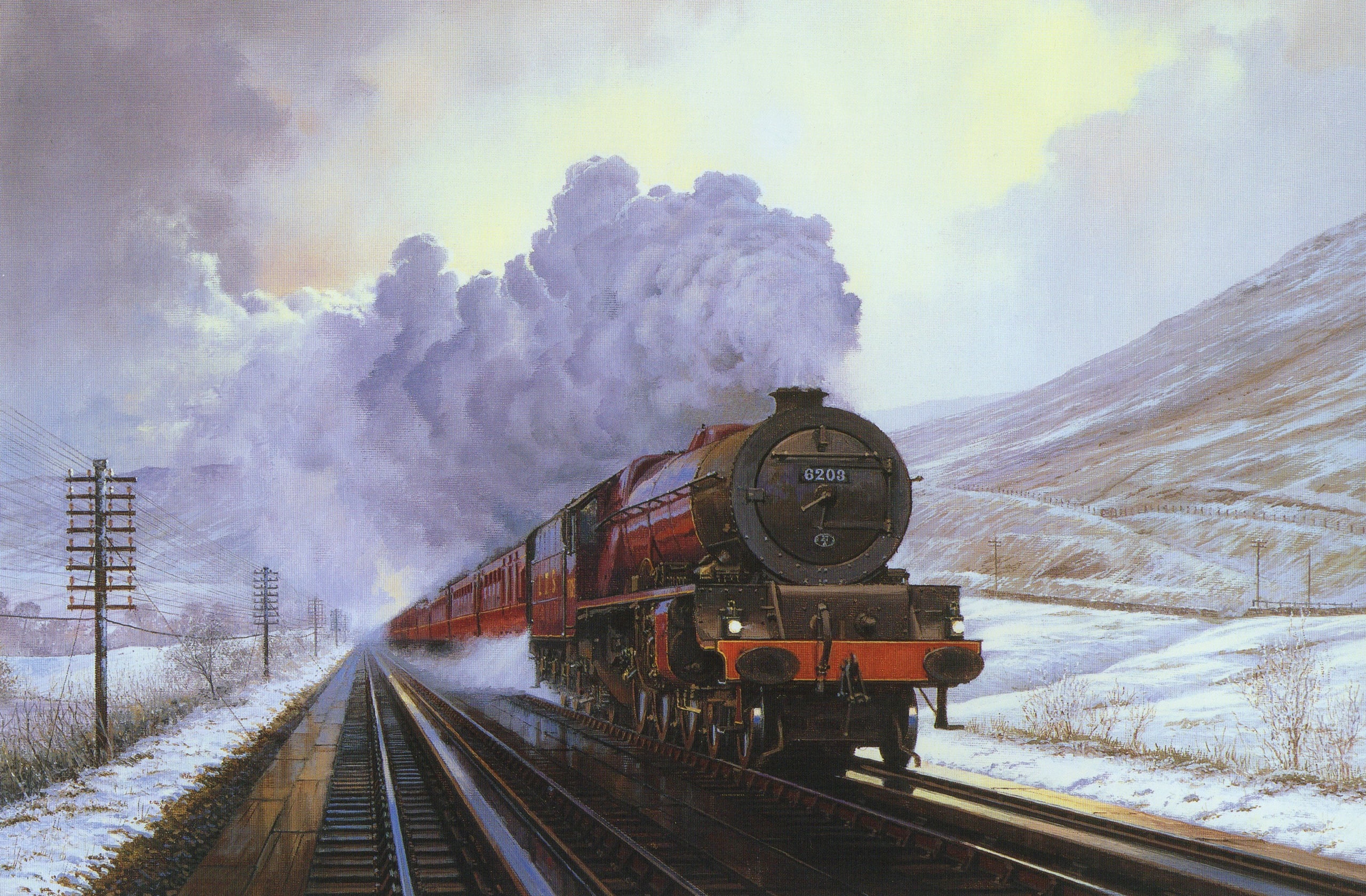 track, railroad Track, red, painting, railroad Car, train, outdoors, train - vehicle, transportation, public transportation, cold temperature, smoke, 2K, HD Wallpaper