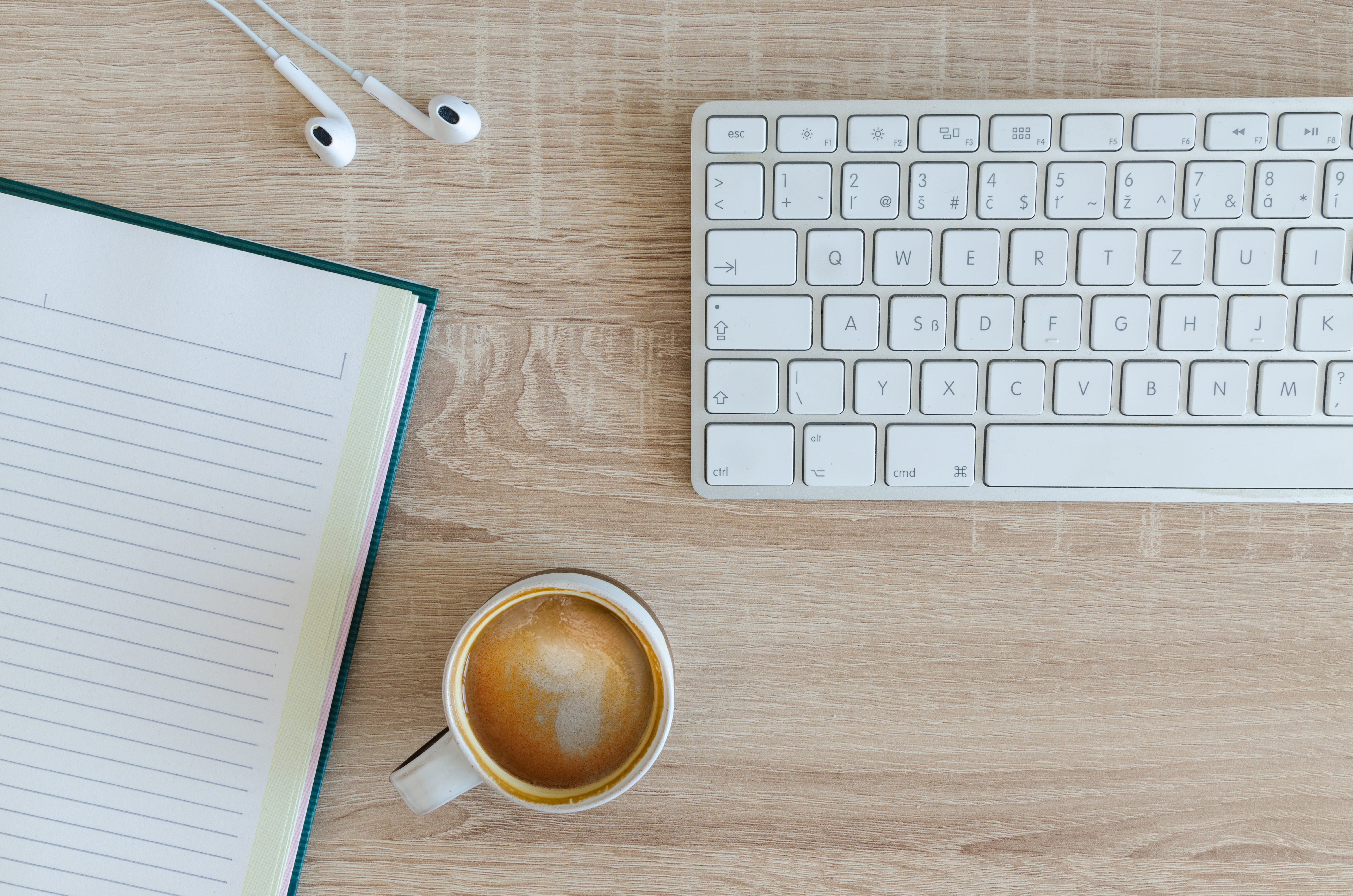 blank, hot drink, apple, connection, wireless, no people, latte, crockery, laptop, 5K, studying, photography, earpod, coffee, indoors, keyboard, coffee - drink, HD Wallpaper