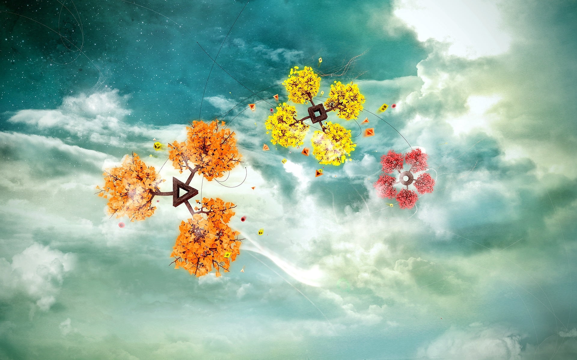 colorful, flowering plant, clouds, tranquility, floating on water, autumn, nature, orange color, sunlight, flowers, brown, beauty In Nature, 1080P, cloud - Sky, HD Wallpaper
