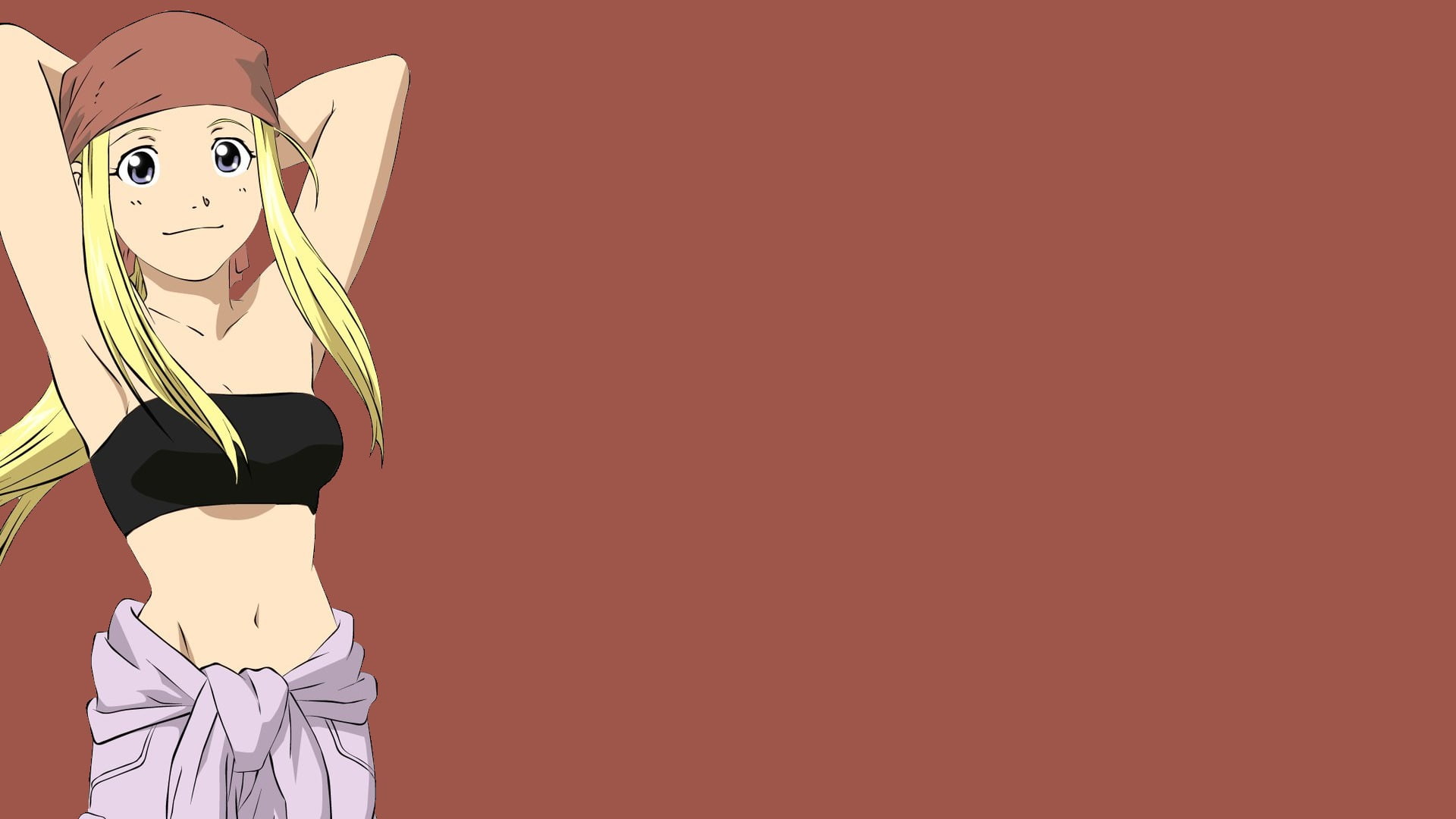 standing, cut out, Rockbell Winry, indoors, human representation, anime, anime girls, colored background, mask, representation, women, mask - disguise, HD Wallpaper
