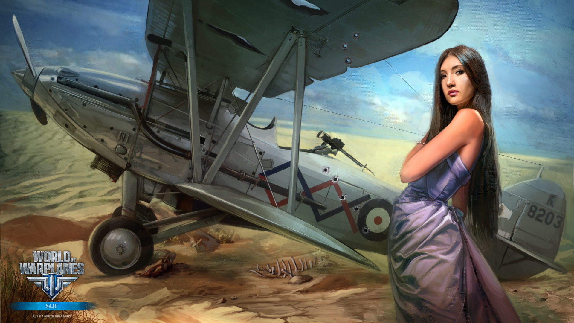 girl, desert, aviation, 1080P, World of Warplanes, the plane, arcade, MMO, WoWp, arcade plane, Nikita Bolyakov, air, Persha Studia, BigWorld, World of aircraft, HD Wallpaper