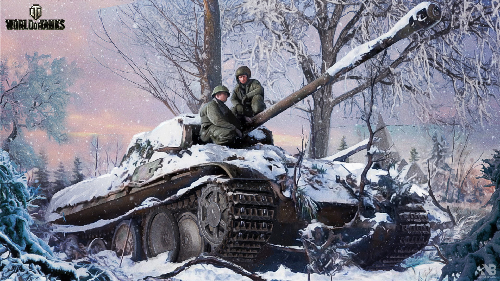 art, trees, German, Nikita Bolyakov, winter, snow, figure, World of Tanks, average, Panther, 1080P, forest, Pz.Kpfw. In Panther, tank, HD Wallpaper