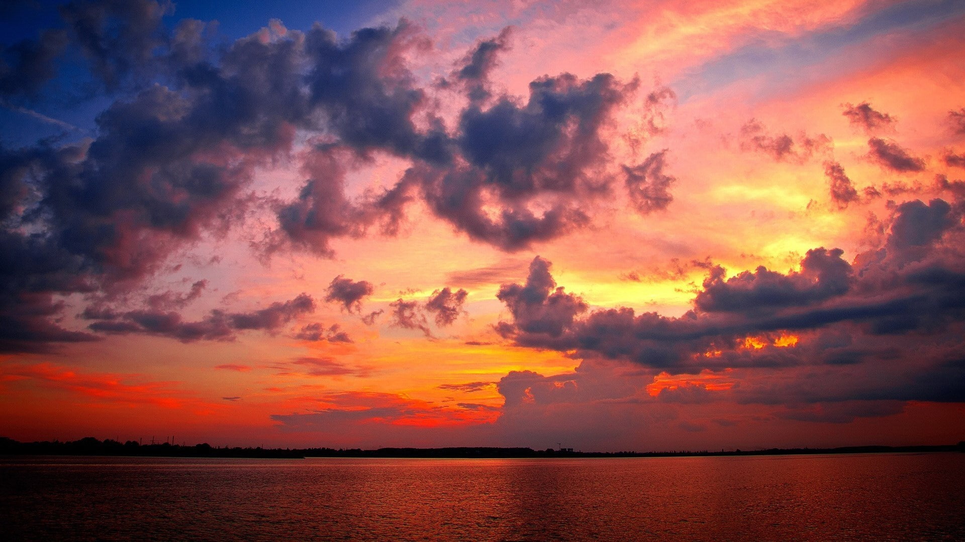 full h-d  of nature 1920x1080, scenics - nature, sky, dramatic sky, silhouette, cloud - sky, horizon, orange color, idyllic, 1080P, nature, cloudscape, HD Wallpaper