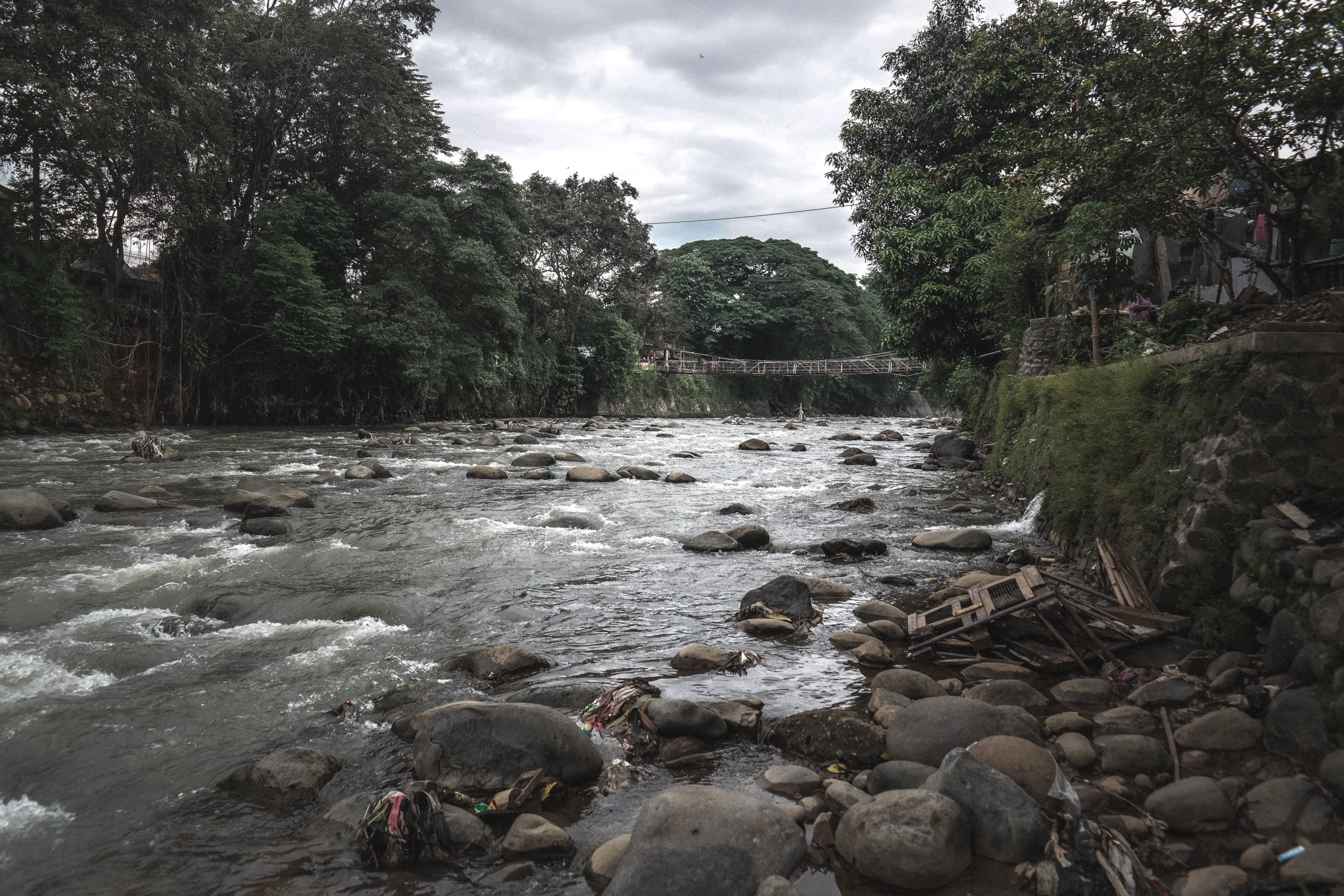 indonesia, 5K, river, dirty, pebble, cloud - sky, outdoors, rock - object, stone, water, plant, land, rock, scenics - nature, solid, flowing water, beauty in nature, HD Wallpaper
