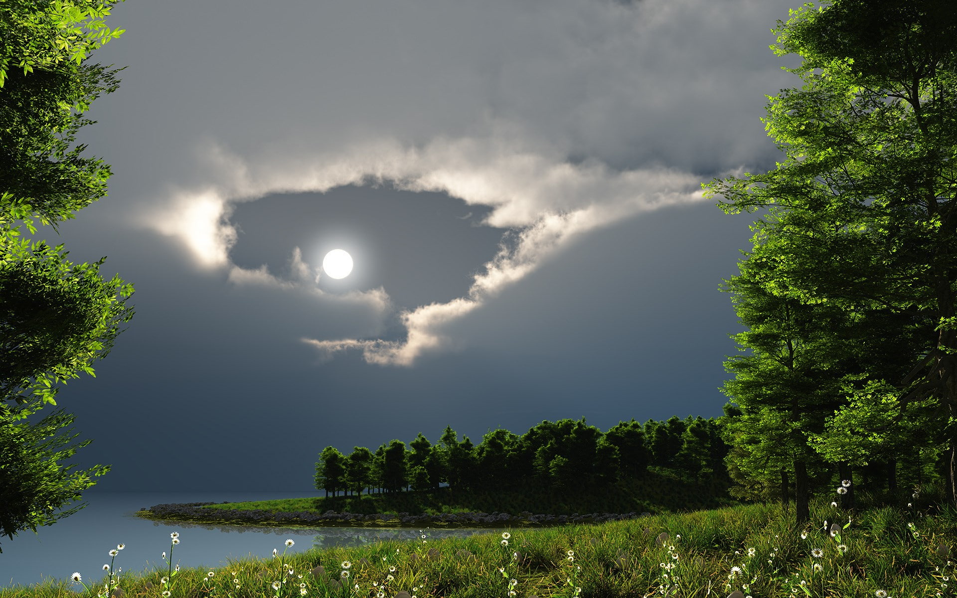 non-urban scene, cloud - sky, environment, no people, tranquil scene, lake, green color, sky, original nature background image 1920x1200, night, beauty in nature, HD Wallpaper