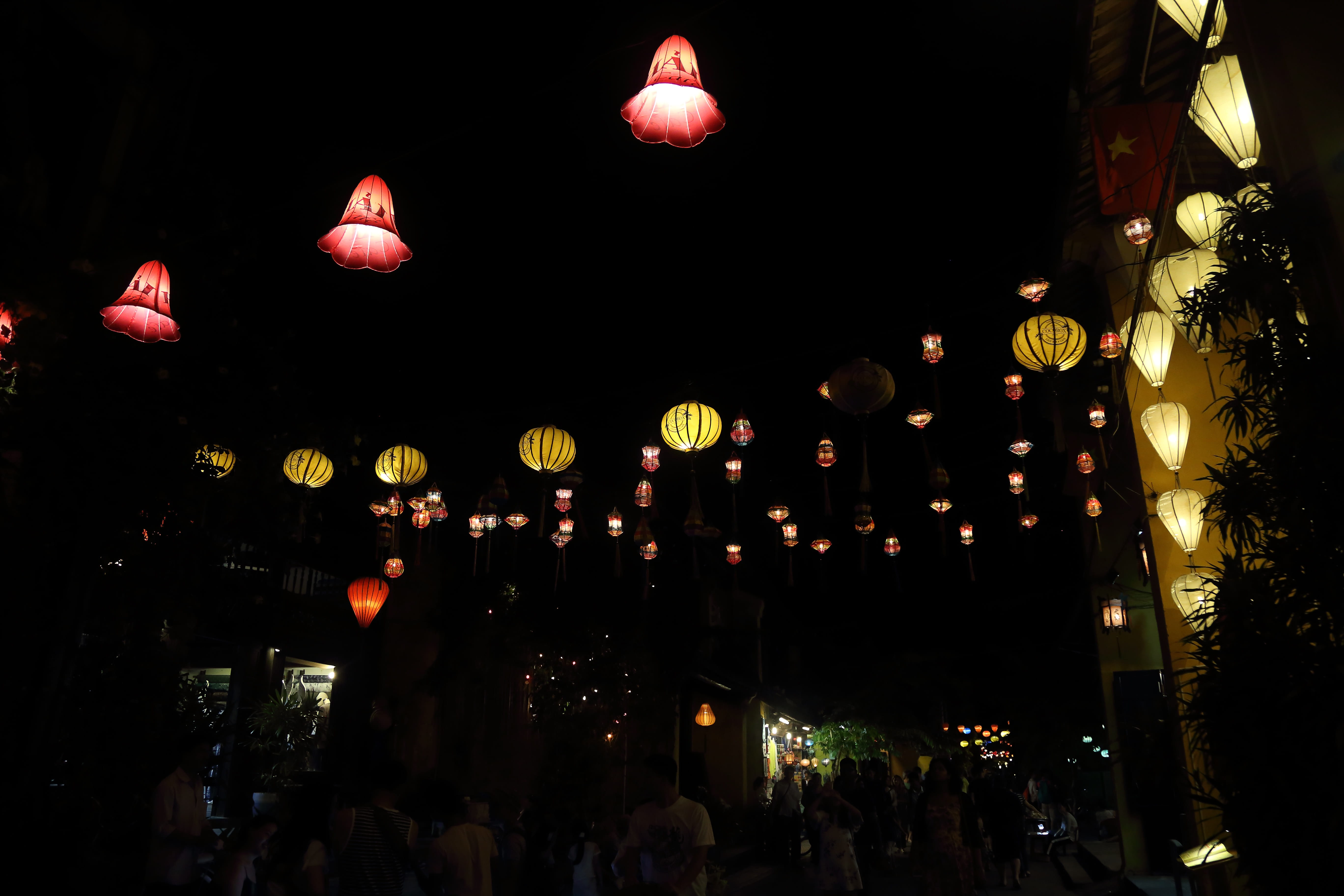 night, low angle view, outdoors, nightlife, chinese new year, market, lantern, in the dark, 5K, celebration, festival, nature, chinese lantern, event, HD Wallpaper
