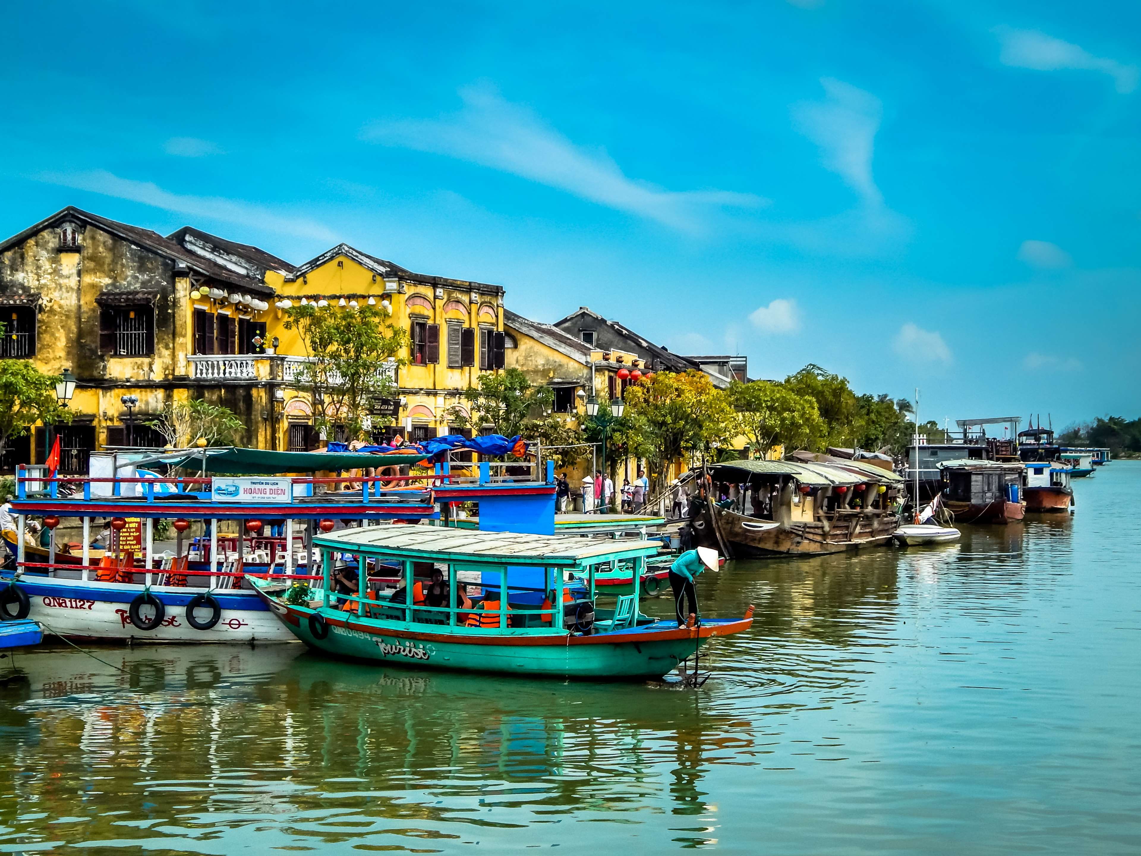 no people, 4K, building, river, house, nature, ancient, sky, day, hoi, unesco, mode of transportation, transportation, hoian, yellow, reflection, travel, HD Wallpaper