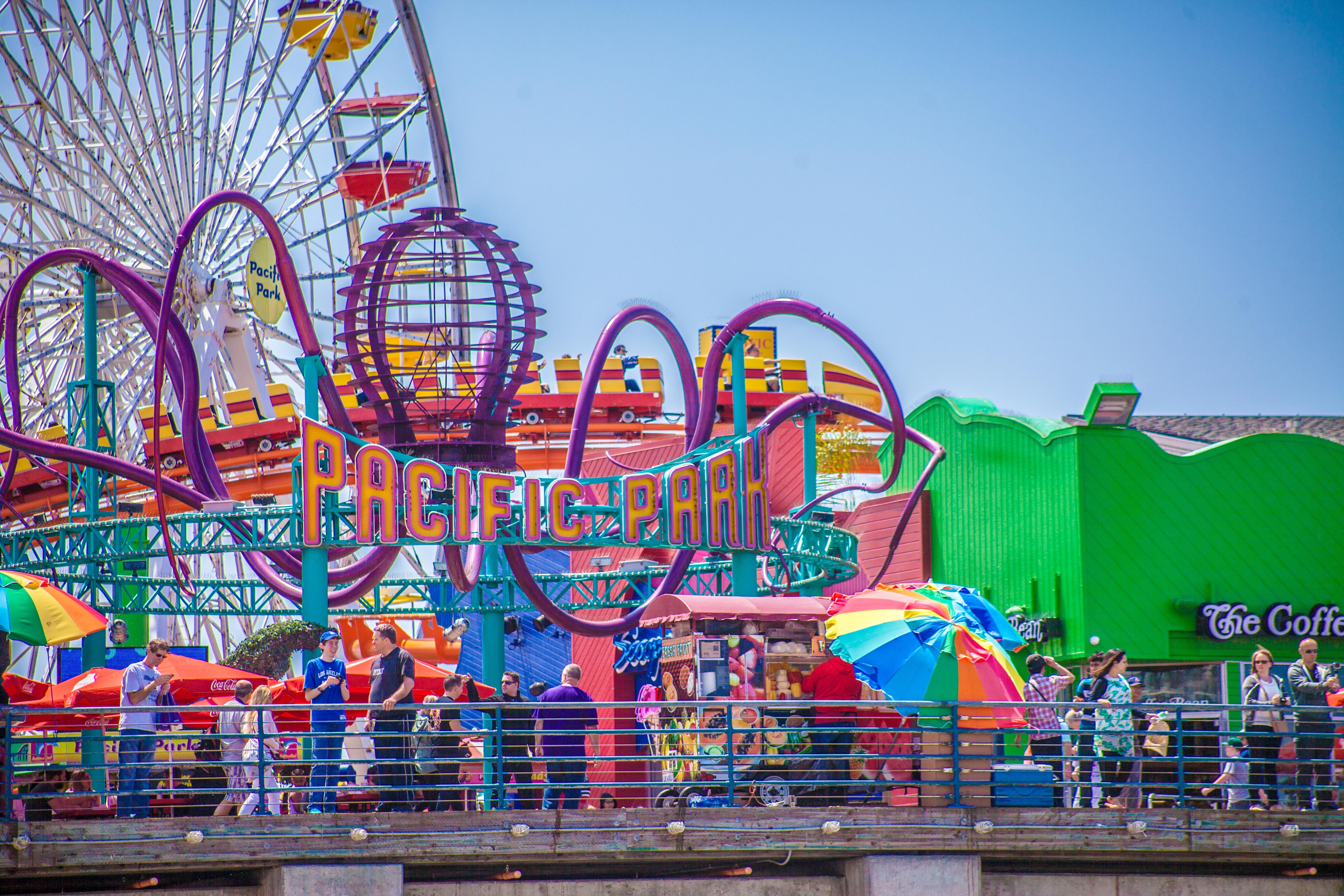 fun, ferris wheel, nature, rollercoaster, arts culture and entertainment, festival, 5K, santamonica, no people, travel destinations, outdoors, sky, day, HD Wallpaper