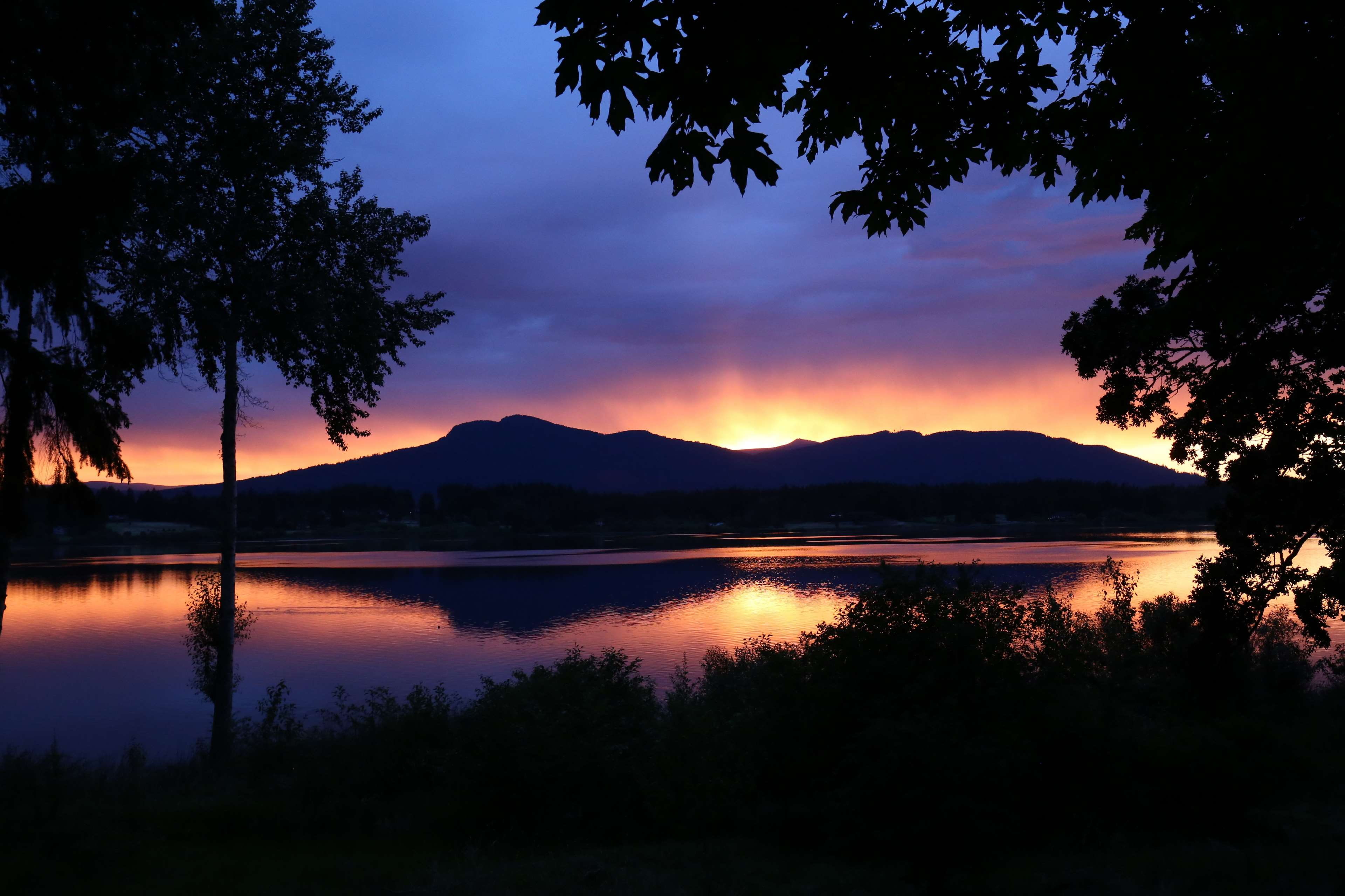 orange color, water, beauty in nature, tranquility, cloud - sky, lake, reflection, nature, sunset, scenic, non-urban scene, british columbia, tranquil scene, HD Wallpaper
