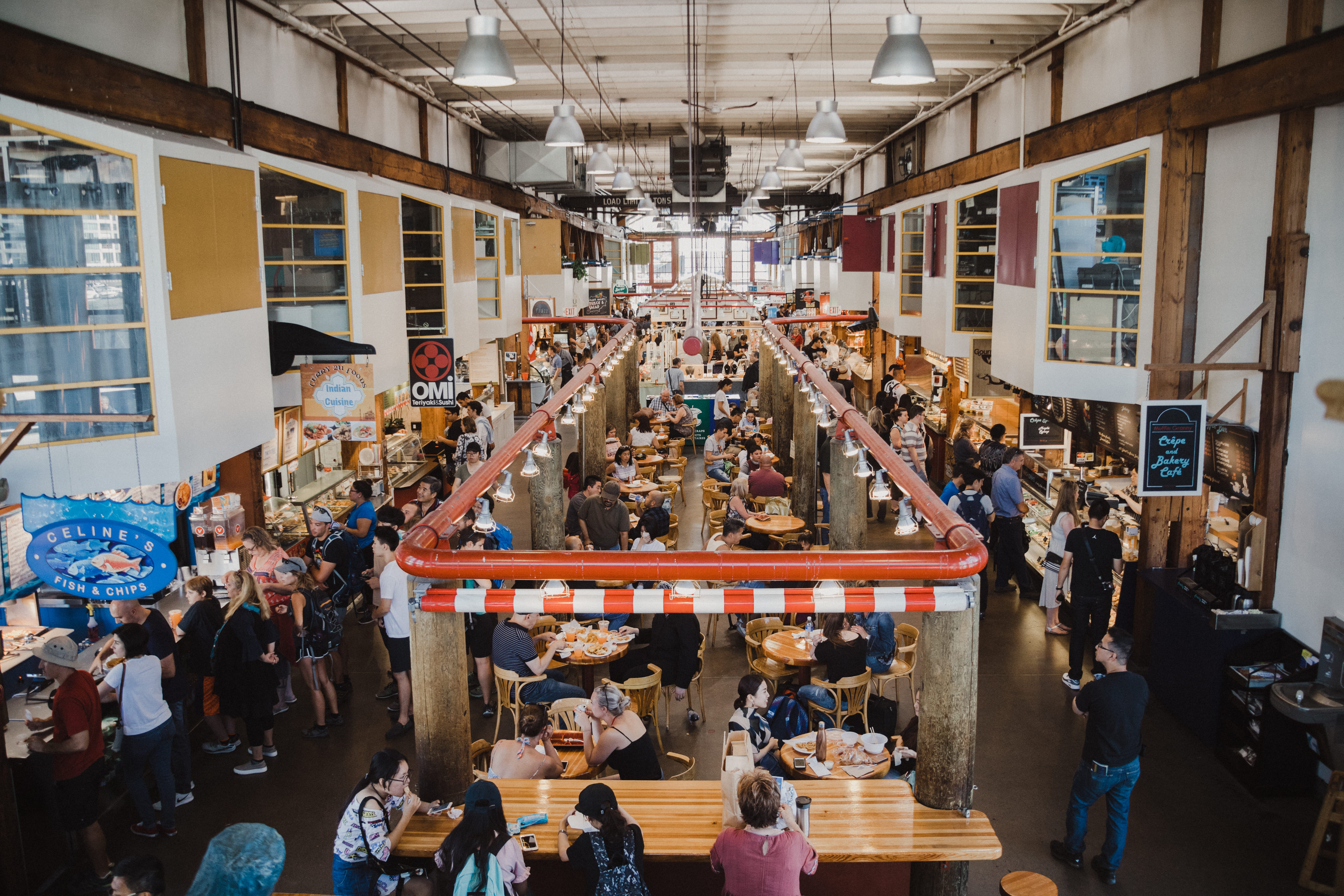 fish and chips, day, graville market, group of people, vancouver, granville island public market, men, 5K, large group of people, human representation, HD Wallpaper
