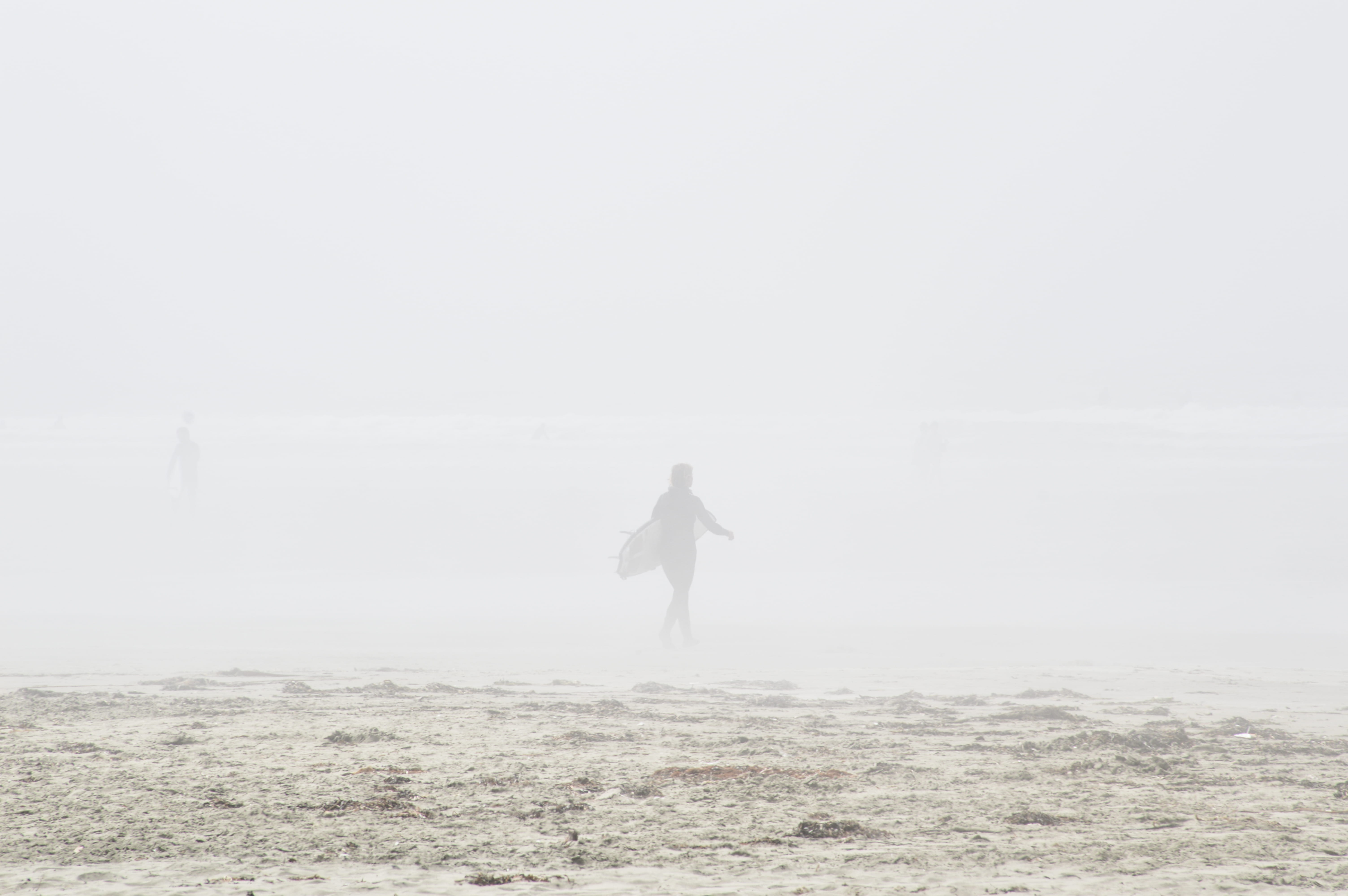 winter, chesterman beach, day, standing, nature, surfing, surfer, real people, full length, fog, tofino, warm clothing, girl, 5K, land, holiday, one person, HD Wallpaper